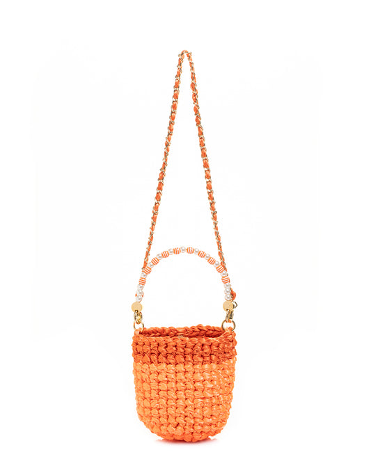 Crochet Asa Rígida con Perlas y Cadena en Naranja Bitono