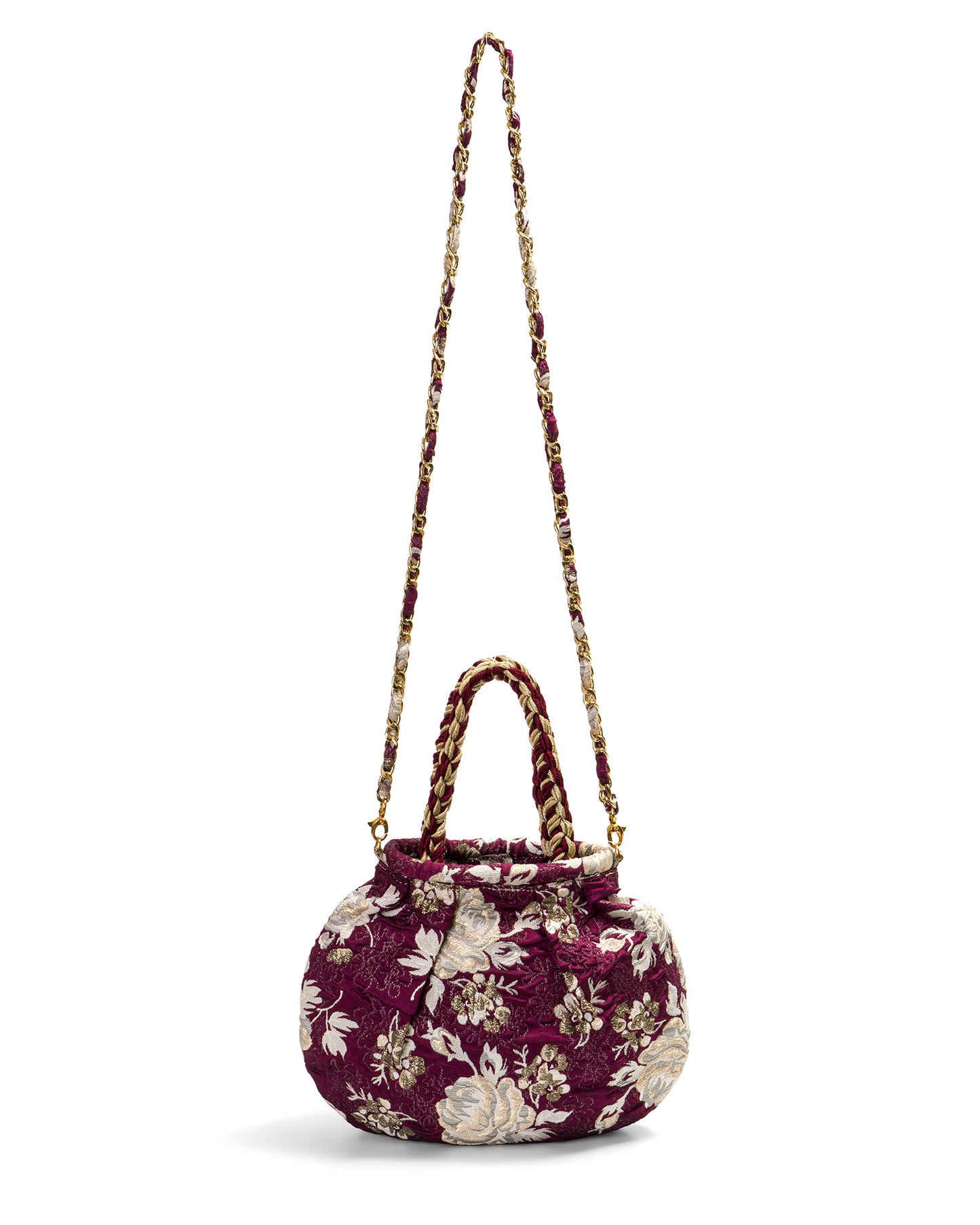 Brocade Bag in Burgundy With Two Tones Handle