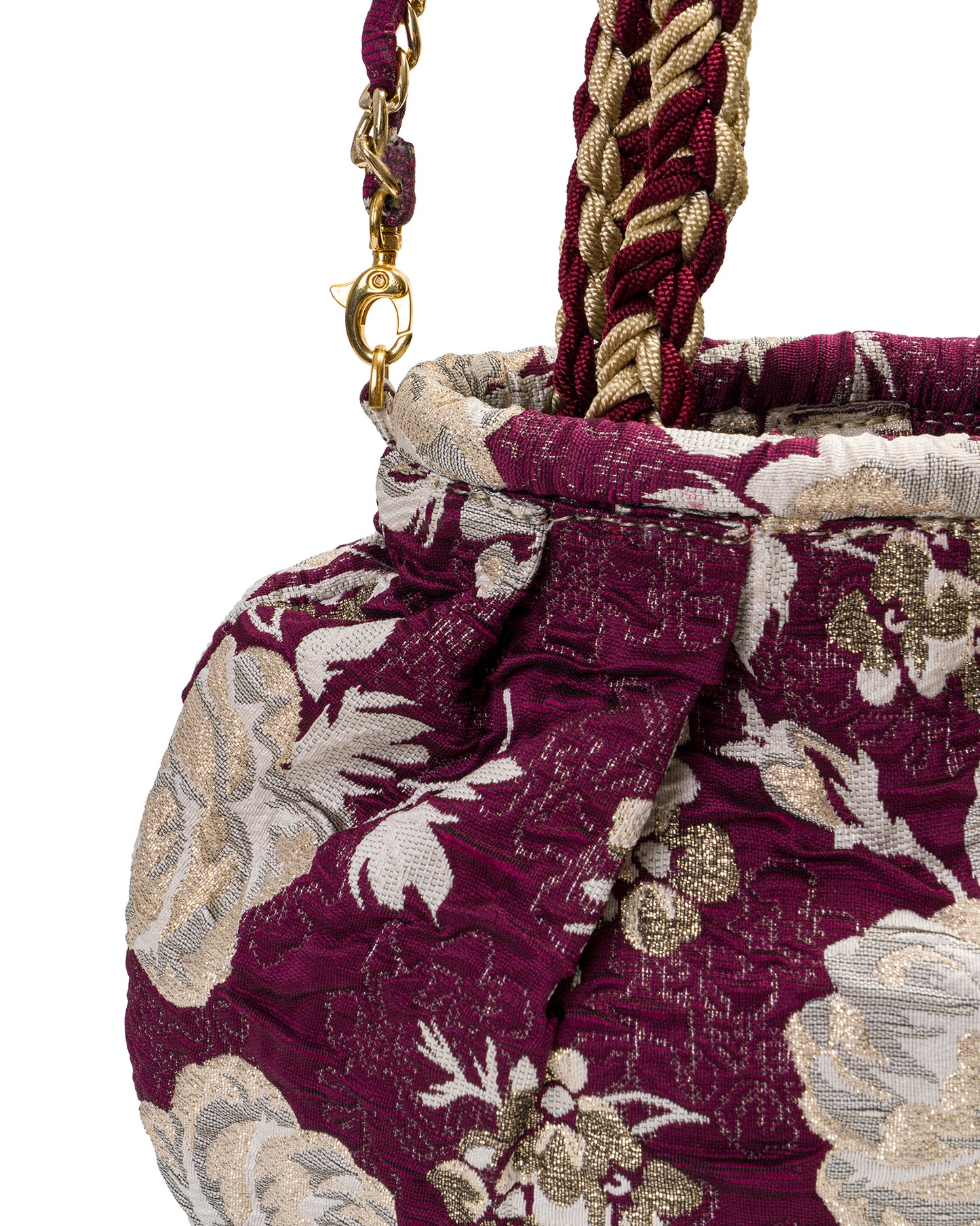 Brocade Bag in Burgundy With Two Tones Handle