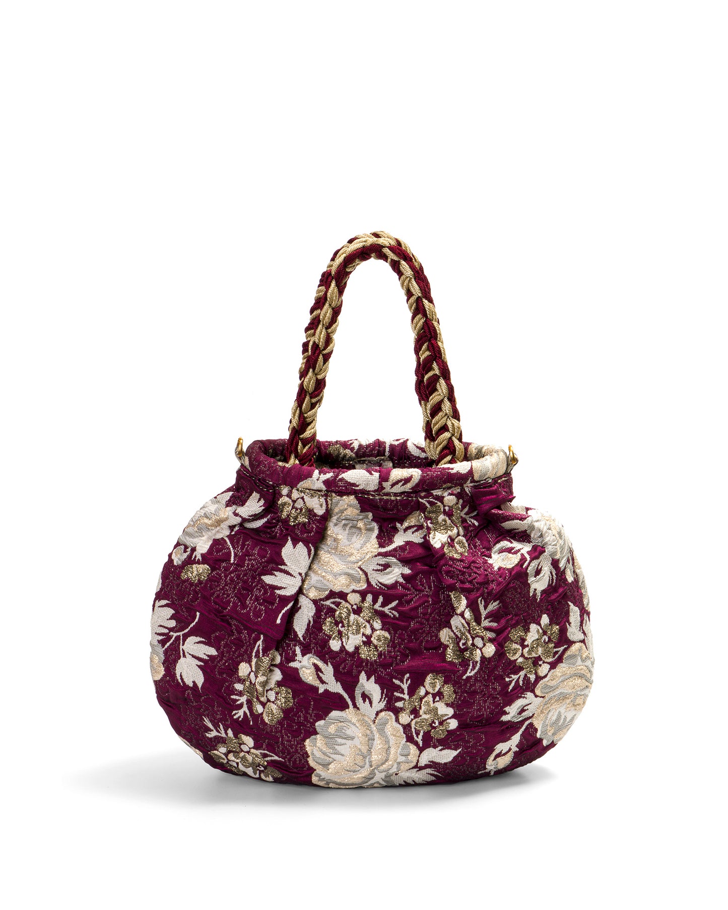 Brocade Bag in Burgundy With Two Tones Handle