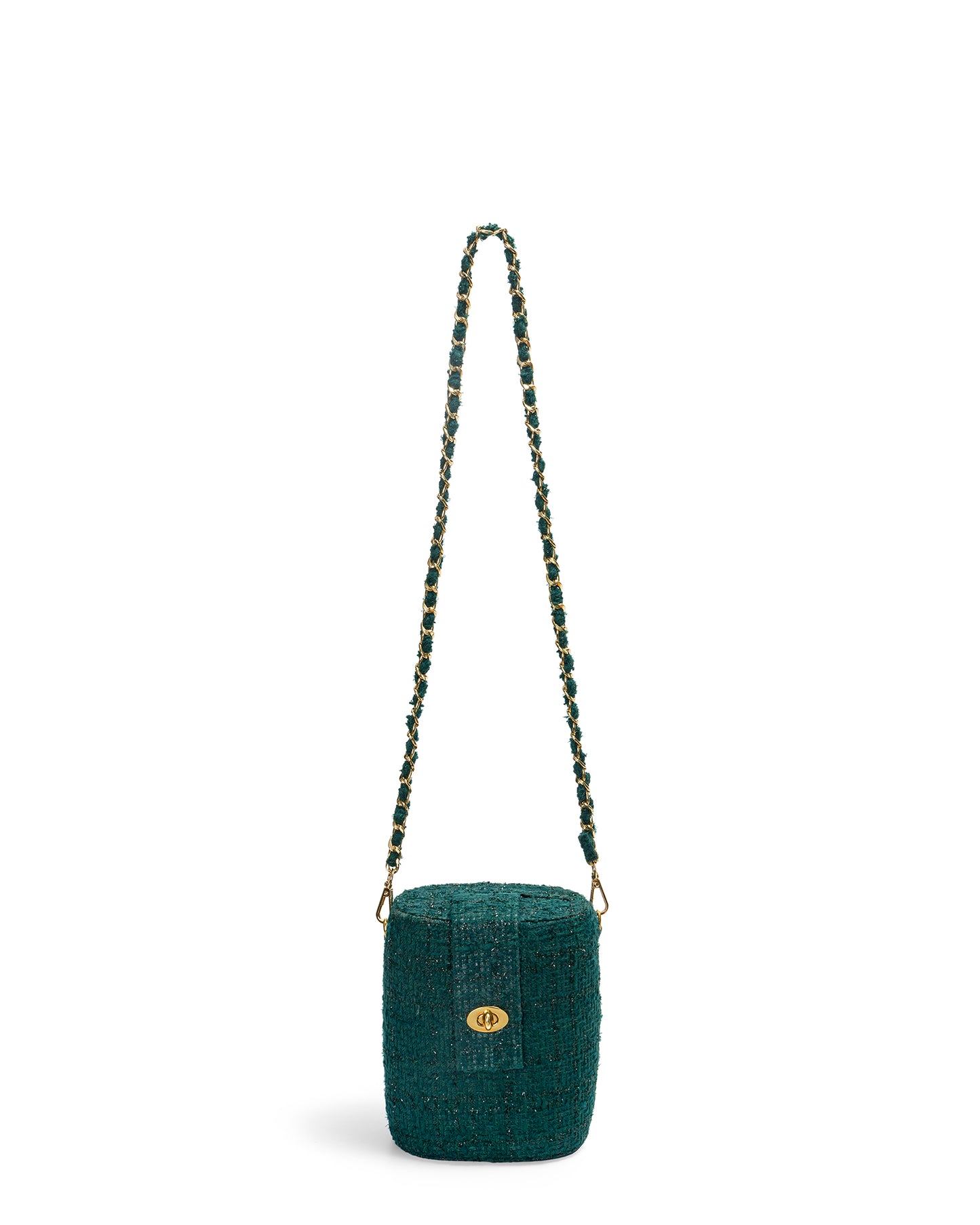 Bolso Baúl Tweed con Lurex Verde Esmeralda