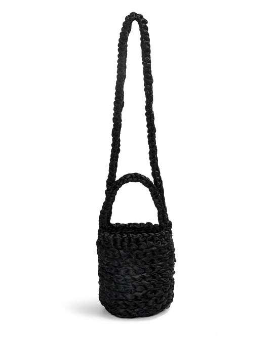 Two Straps Ribbon Crochet Bag in Black