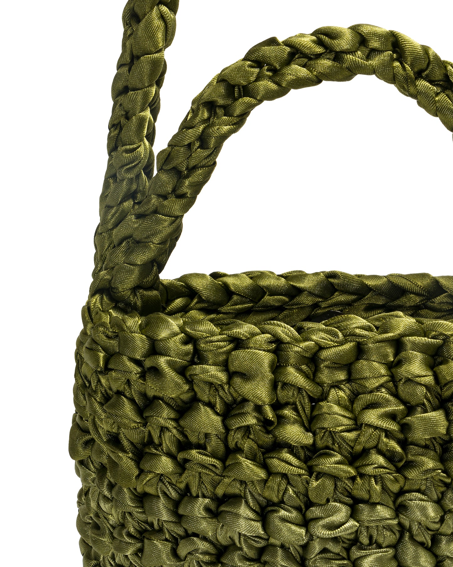 Two Straps Ribbon Crochet Bag in Olive Green