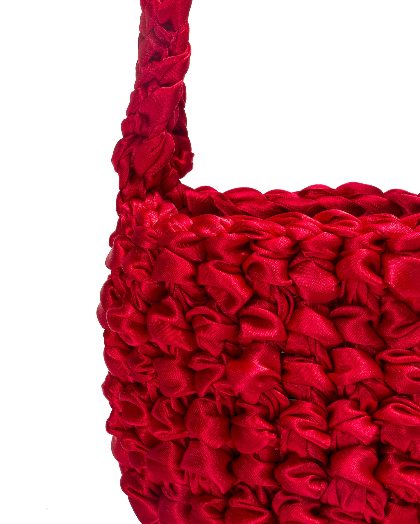 Two Straps Ribbon Crochet Bag in Red