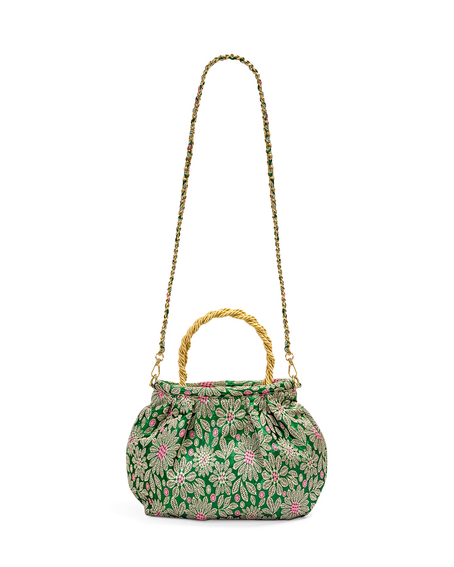 Brocade Bag In Green And Hot Pink 