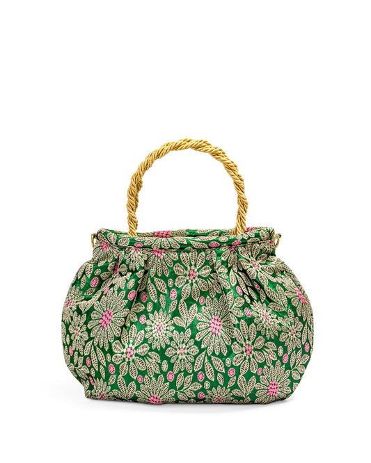 Brocade Bag In Green And Hot Pink 