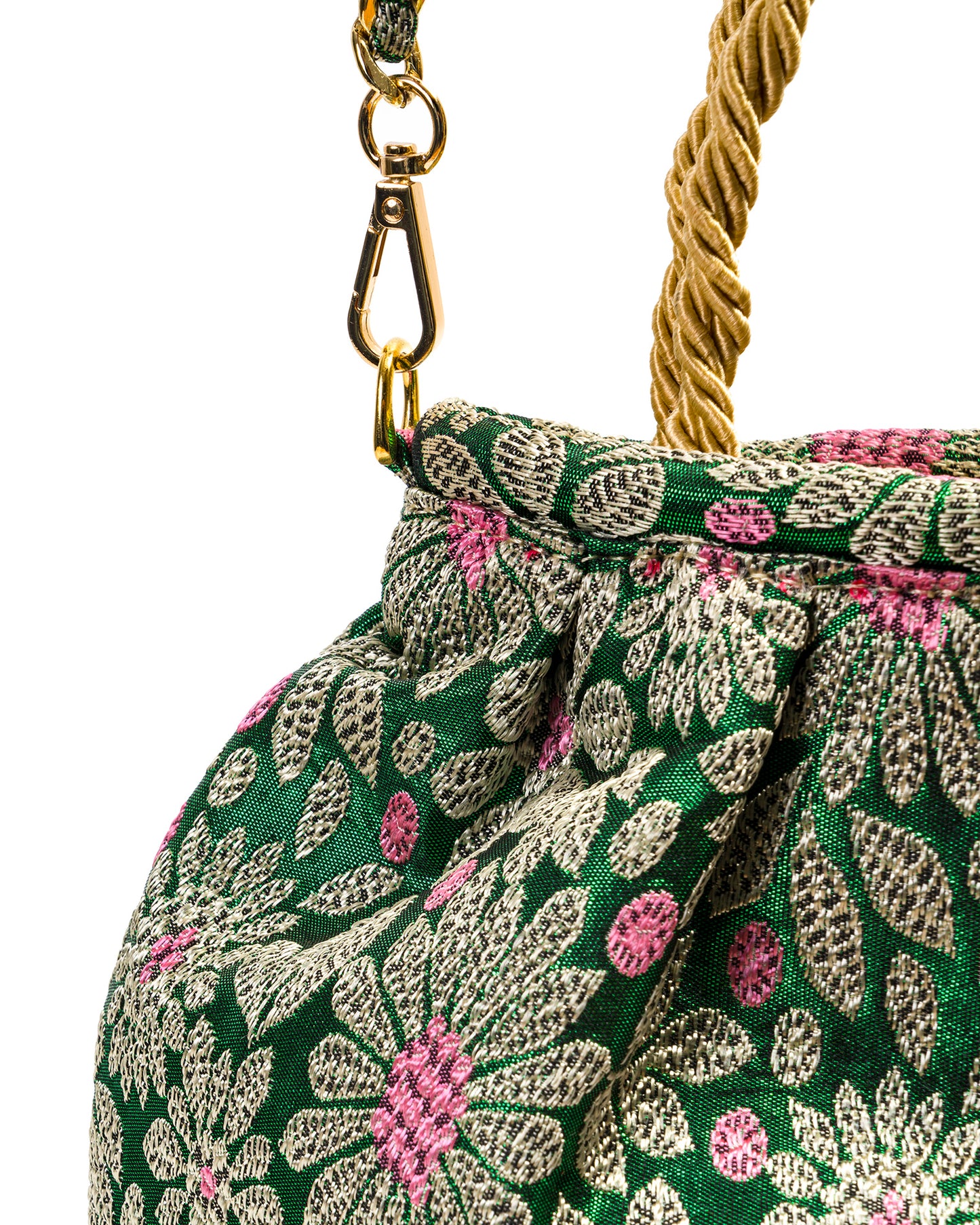 Brocade Bag In Green And Hot Pink 