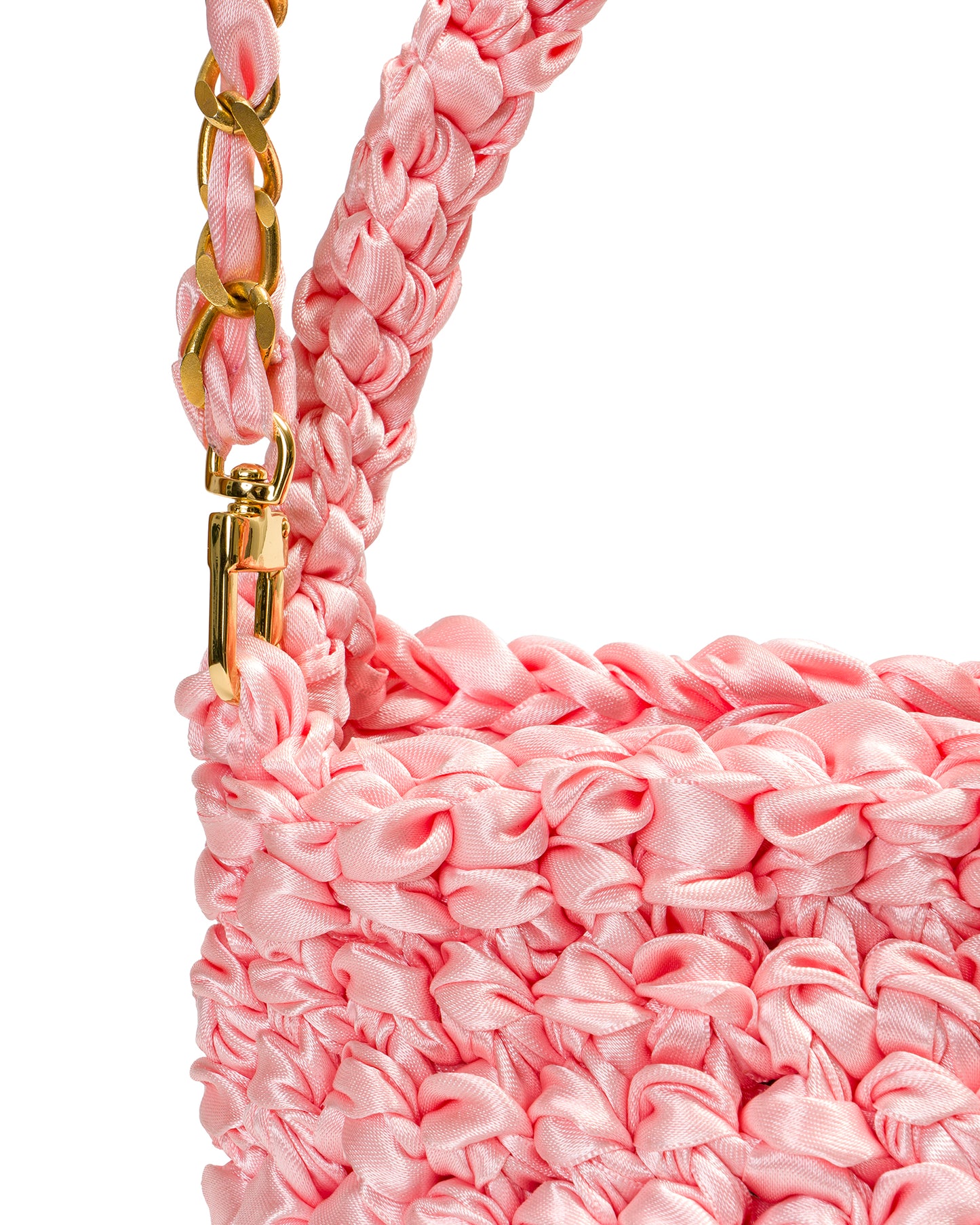 Short Woven Handle and Chain Bag in Pale Rose