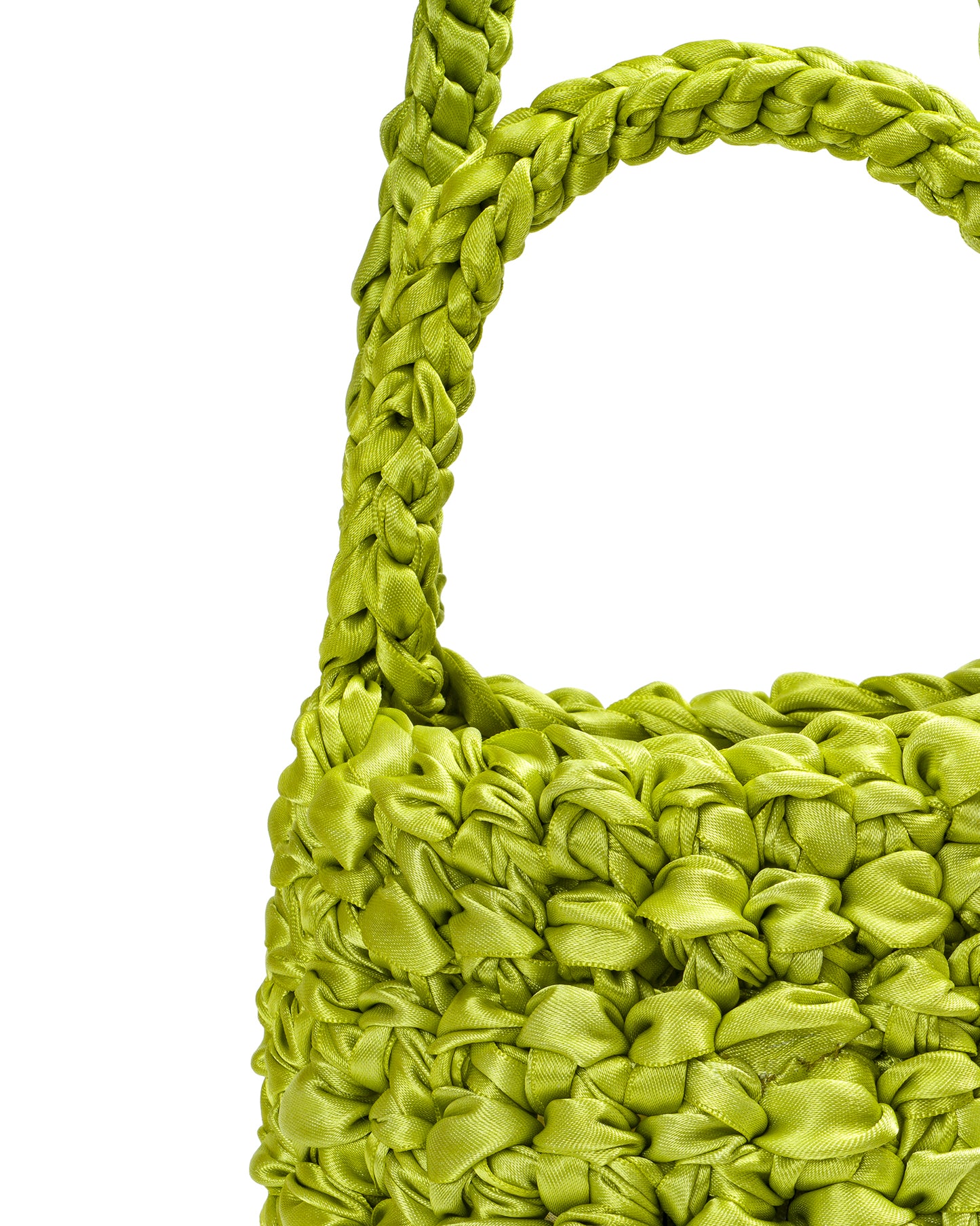 Two Straps Ribbon Crochet Bag In Two Tone Apple Green