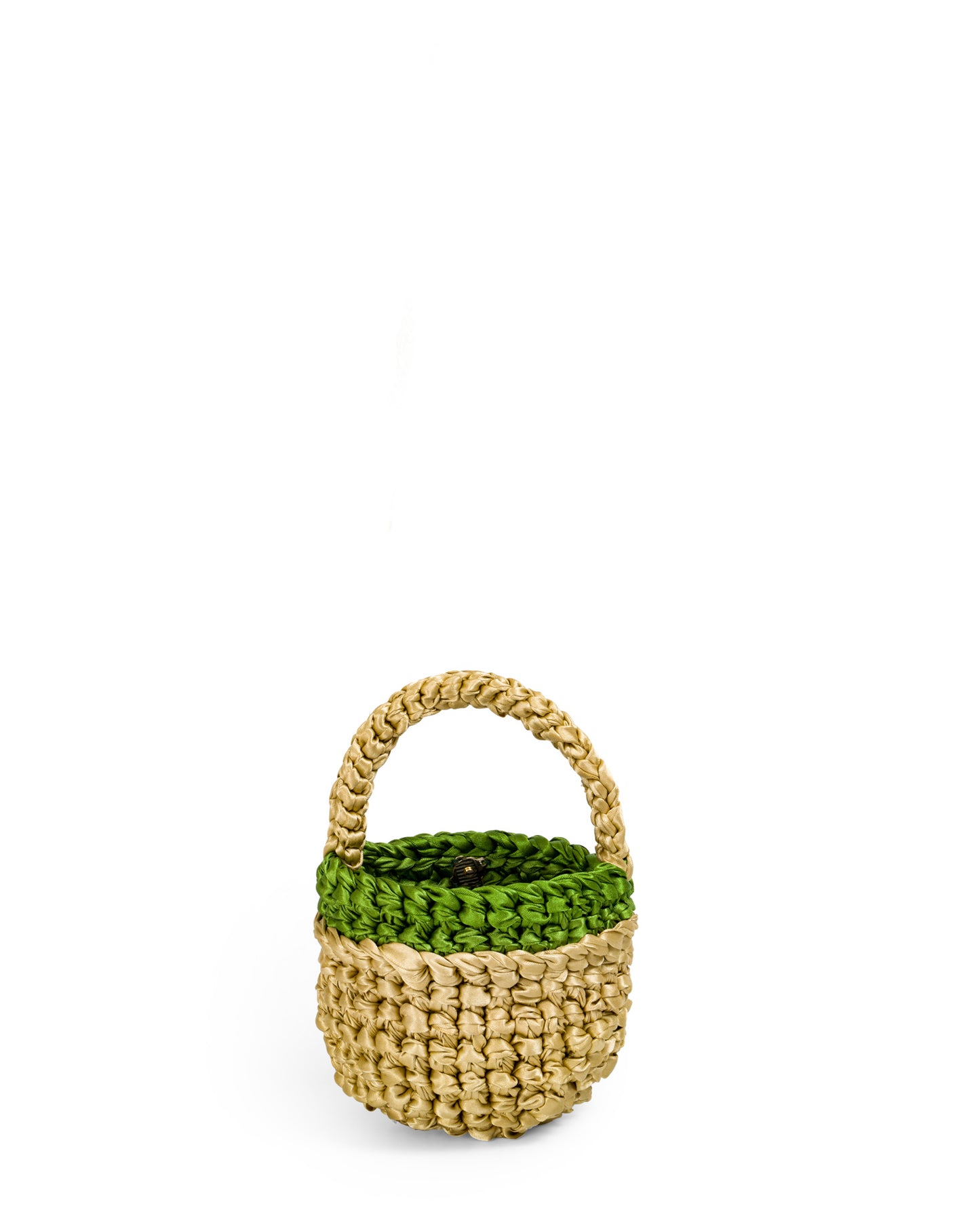 Crochet Pequeño con Asa Corta y Cadena en Dorado y Verde