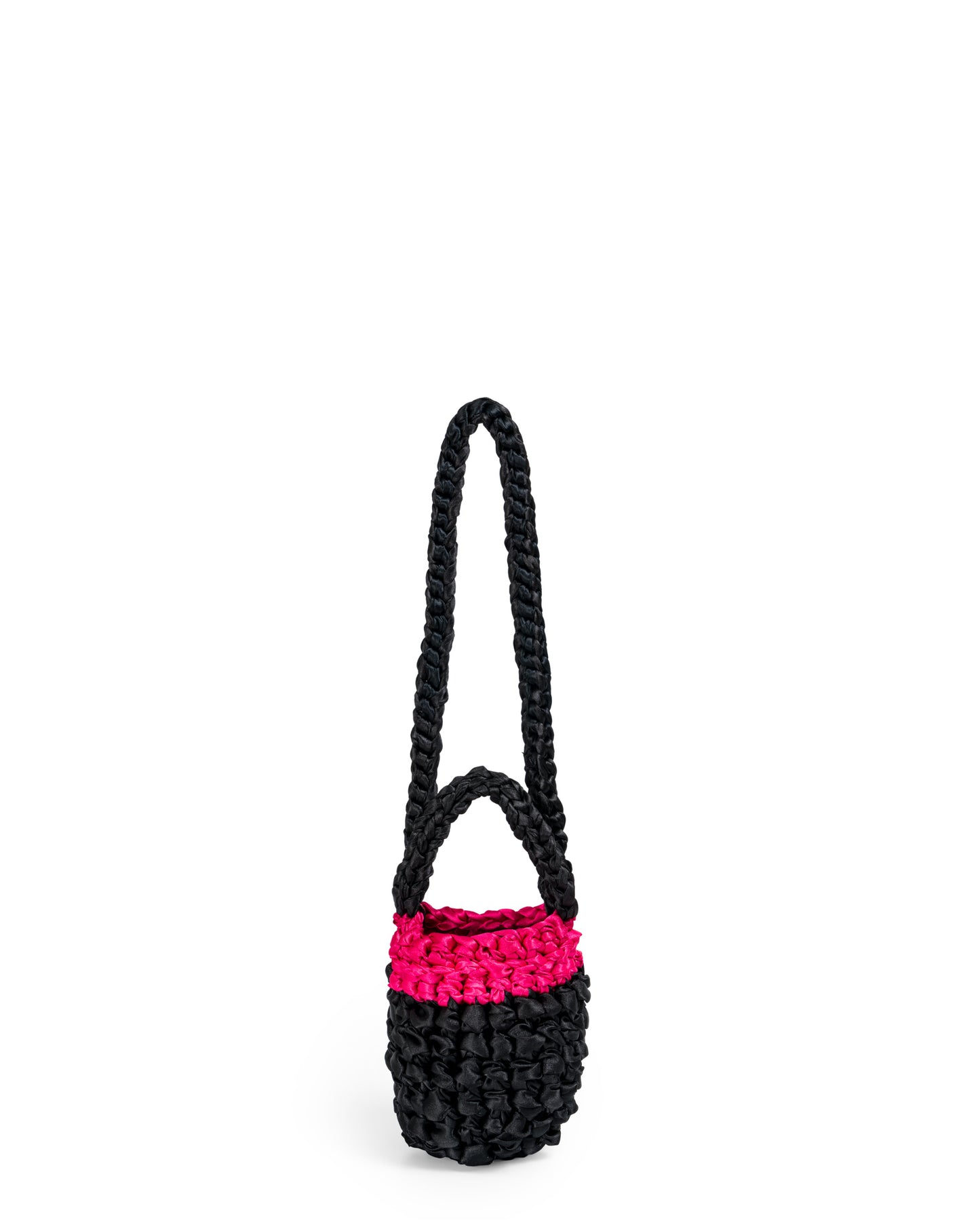 Crochet Pequeño Asa Corta y Larga Tejidas en Negro y Fucsia