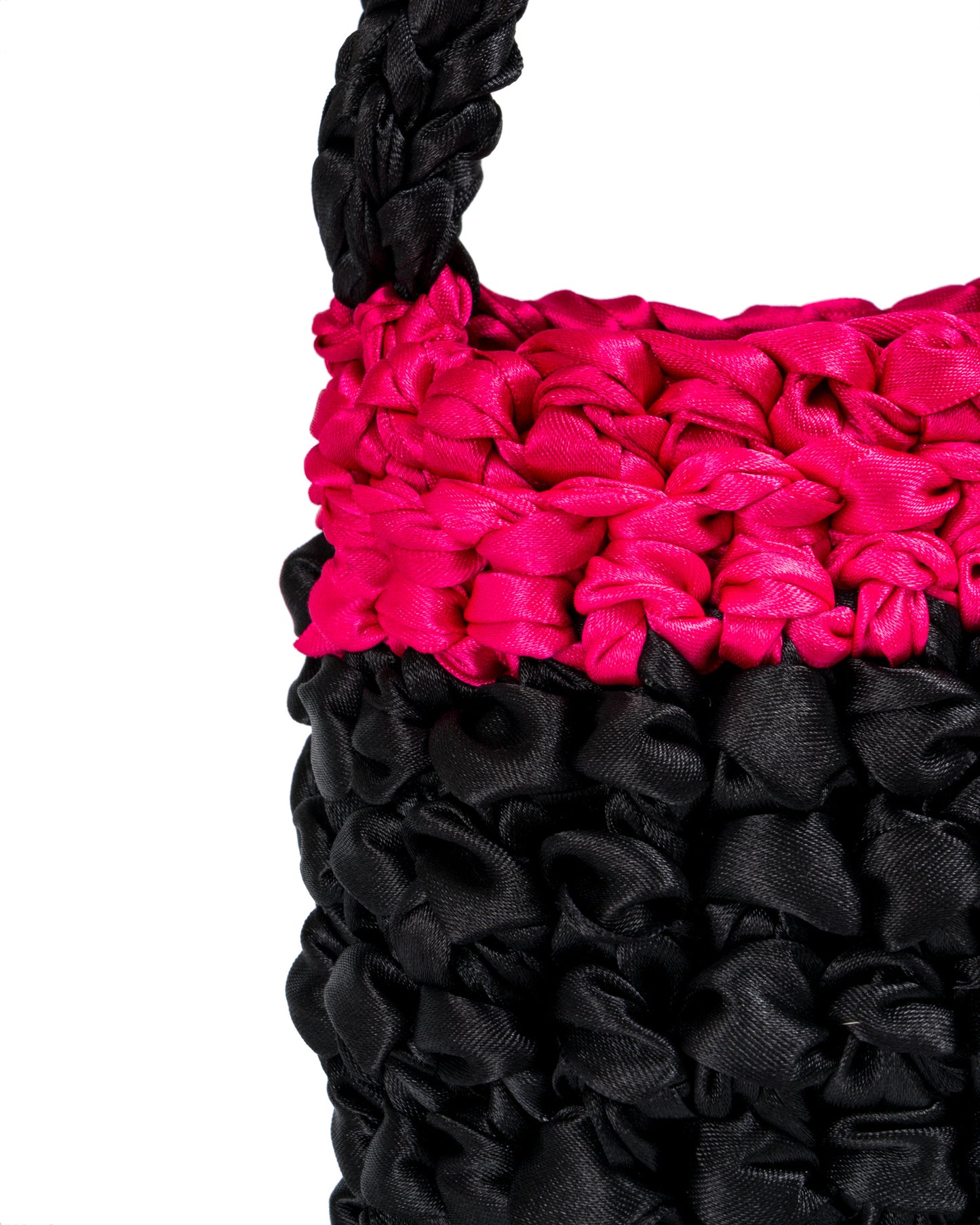 Crochet Pequeño Asa Corta y Larga Tejidas en Negro y Fucsia