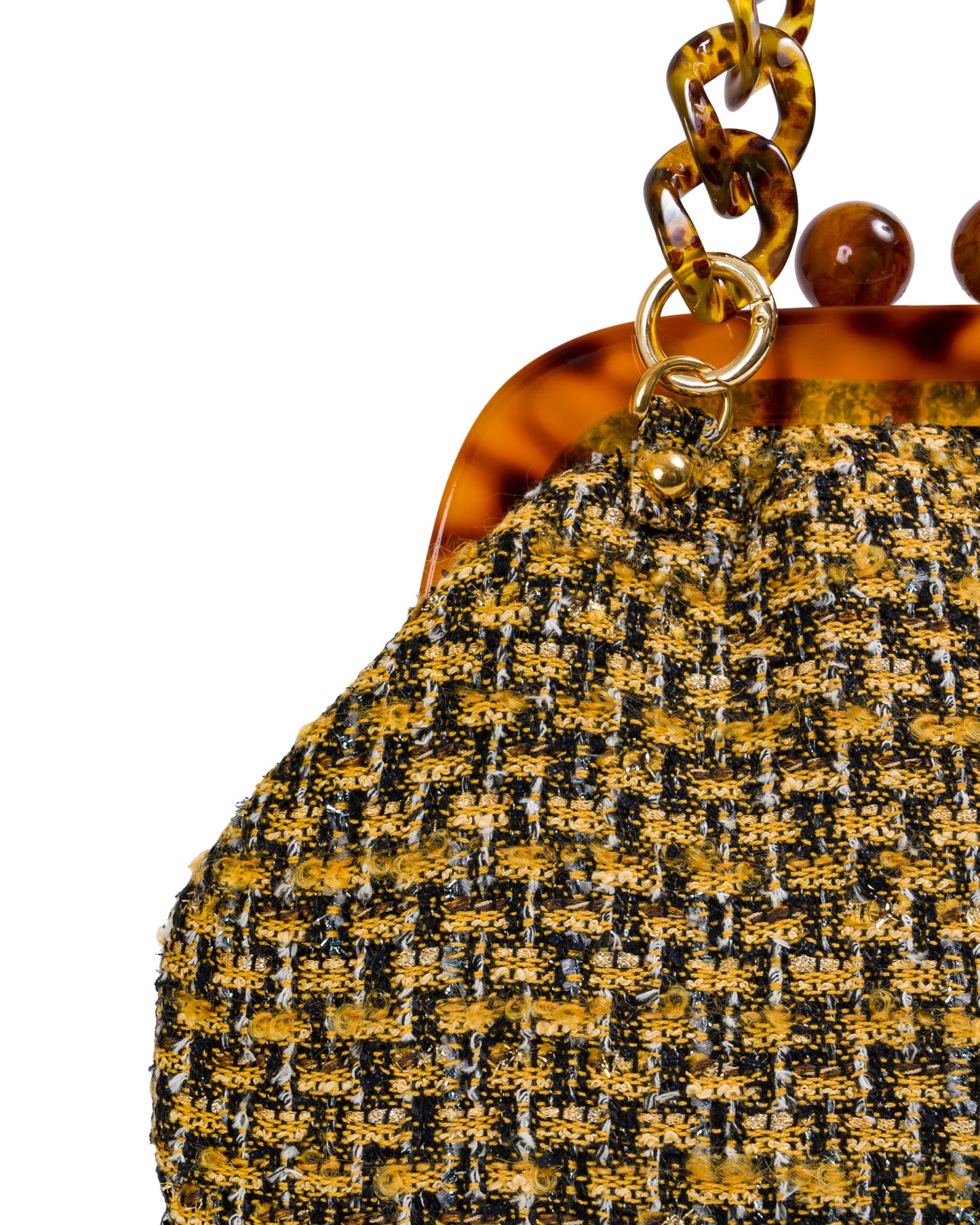 Tweed Amarillo y Negro con Manija Acrilica Color Carey