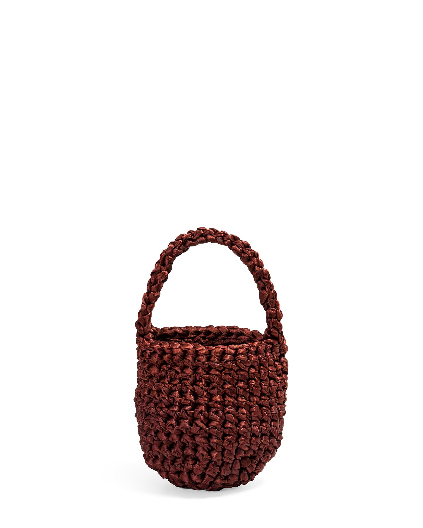 Two Straps Ribbon Crochet Bag in Coppery Coffe