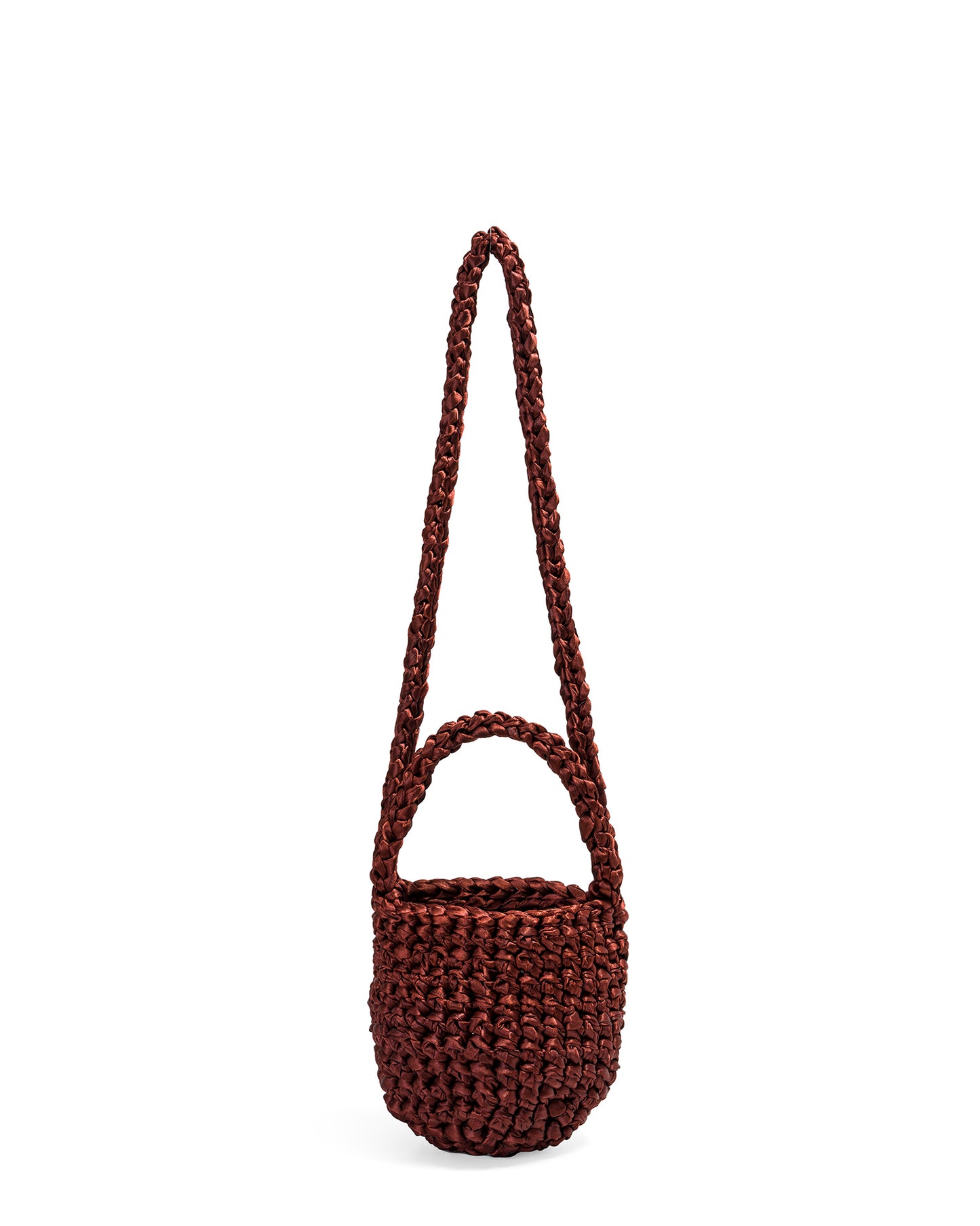 Two Straps Ribbon Crochet Bag in Coppery Coffe