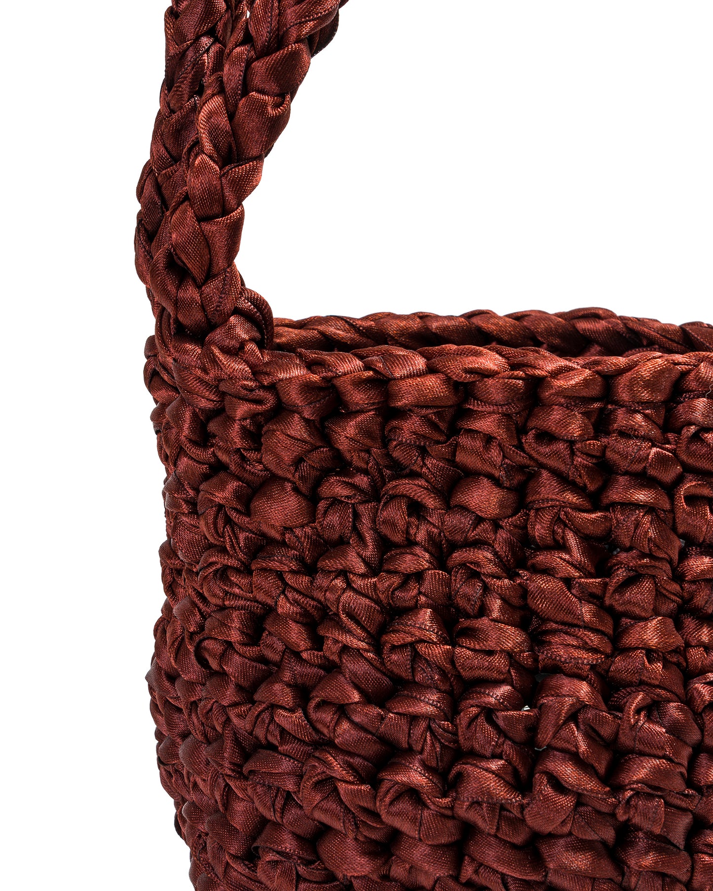 Two Straps Ribbon Crochet Bag in Coppery Coffe