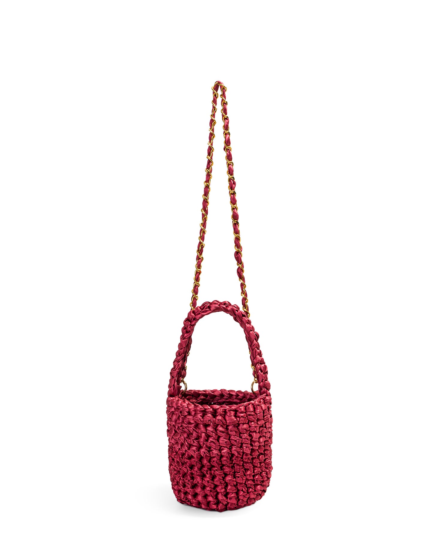 Short Woven Handle and Chain Bag in Red-wine