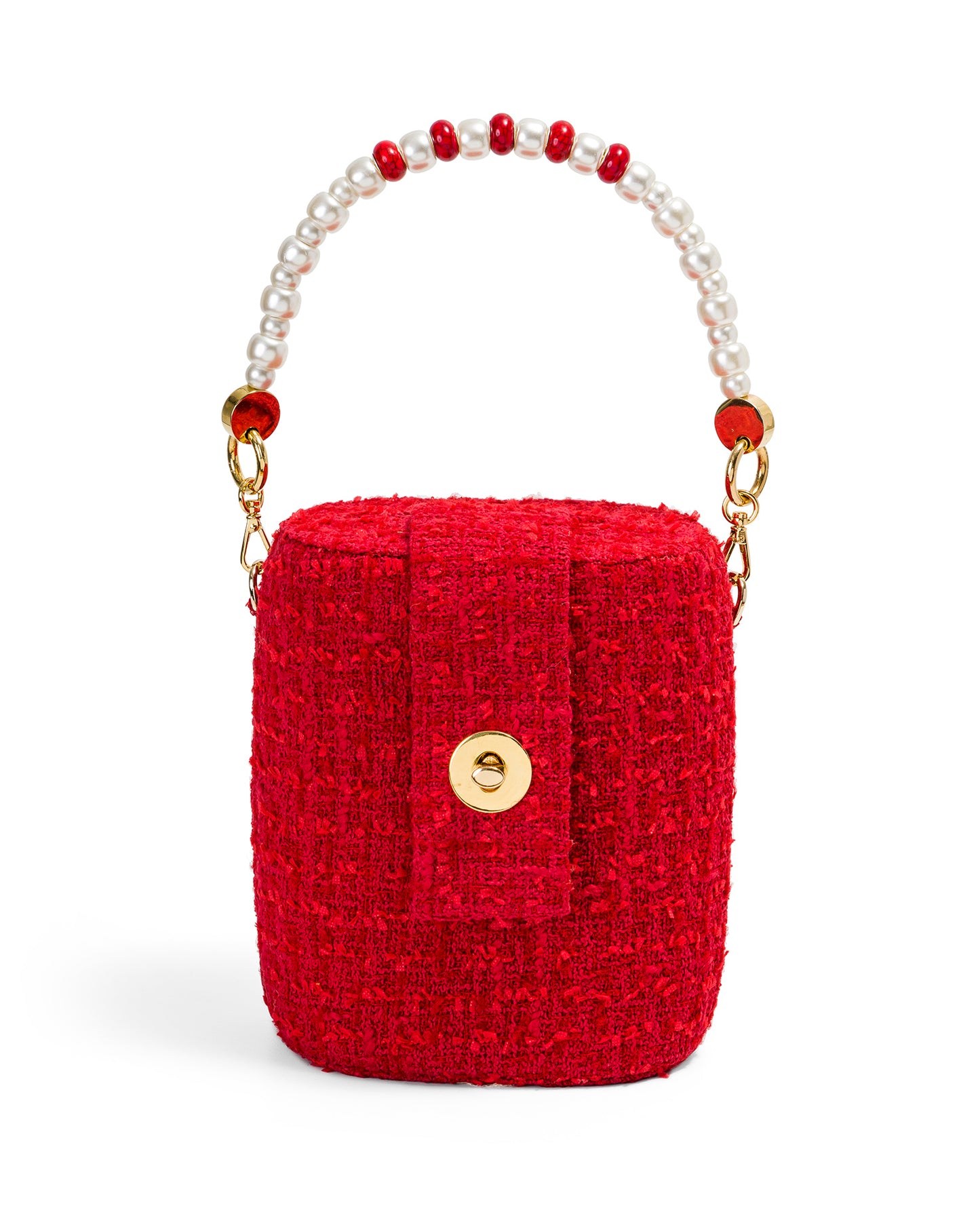 Bolso Baúl Tweed Rojo