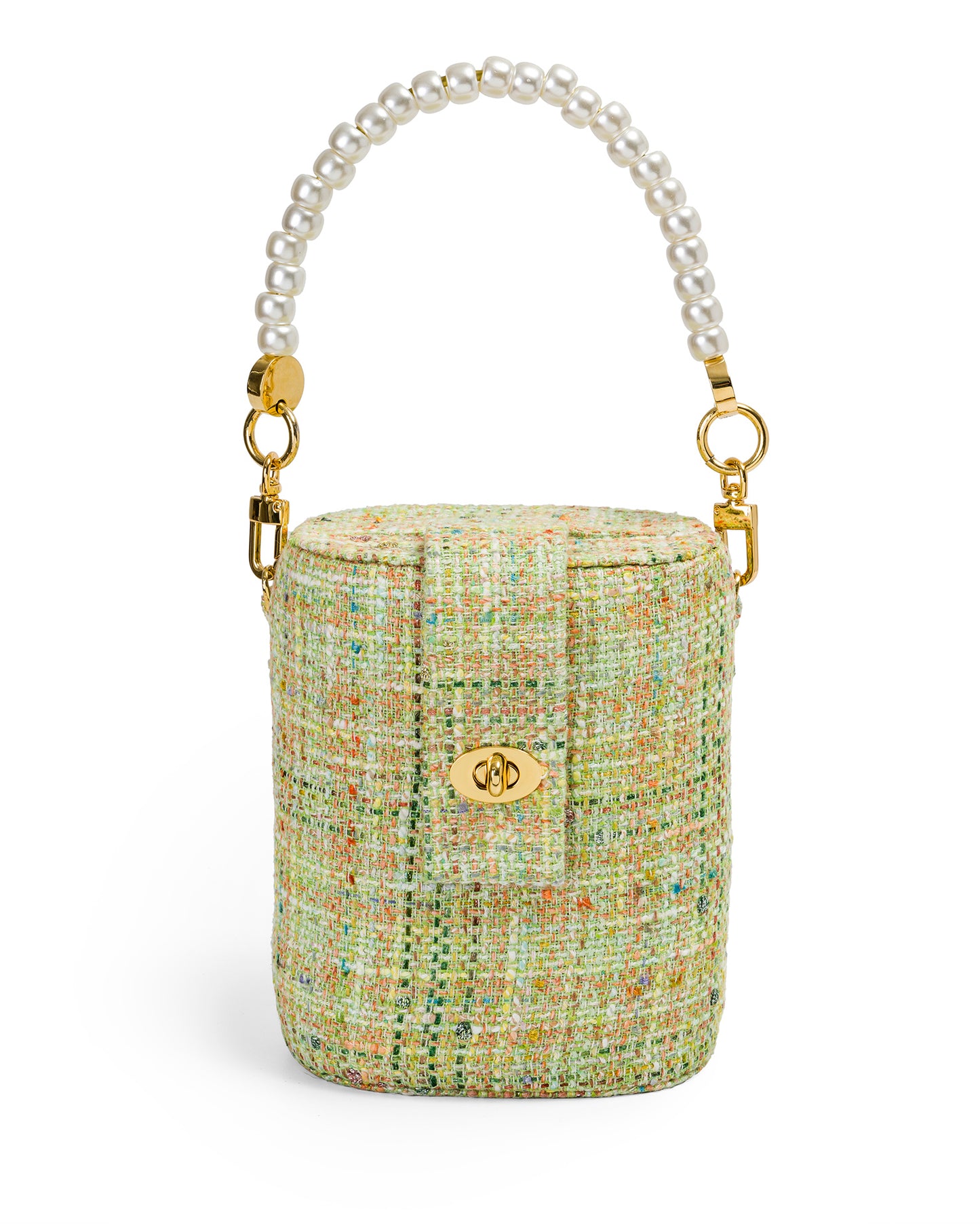 Bolso Baúl Tweed Verde Claro