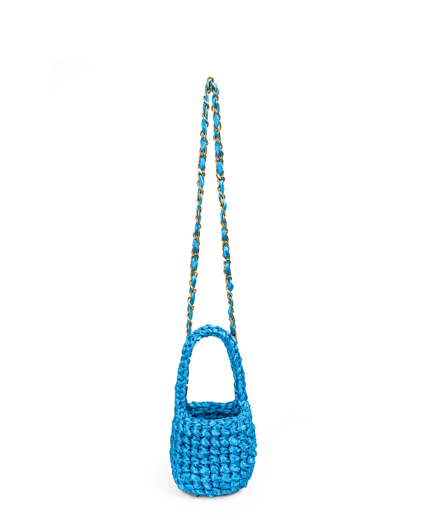 Crochet Pequeño con Asa Corta Tejida y Cadena en Azul Profundo