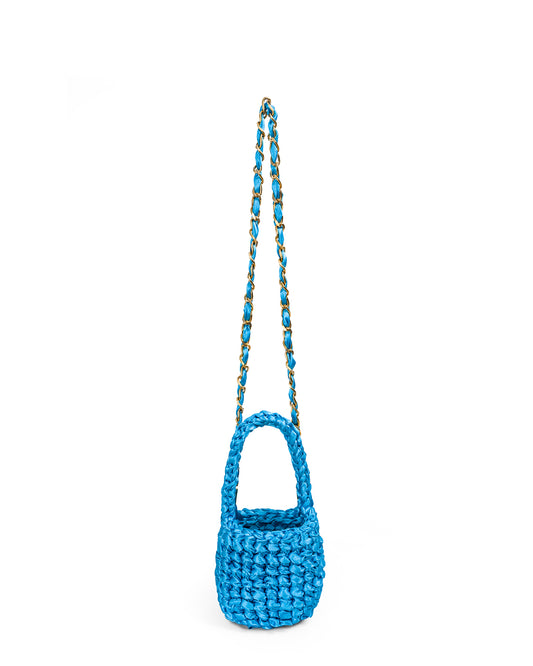 Crochet Pequeño con Asa Corta Tejida y Cadena en Azul Profundo