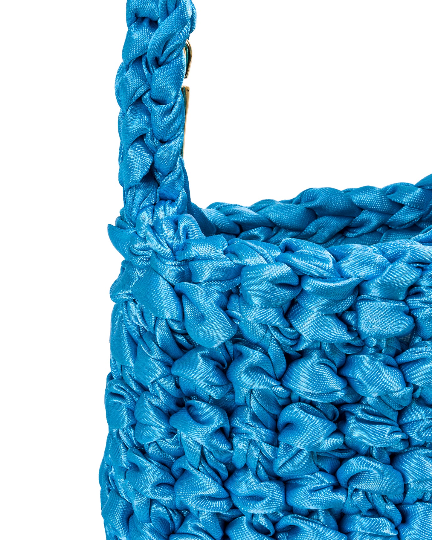 Crochet Pequeño con Asa Corta Tejida y Cadena en Azul Profundo