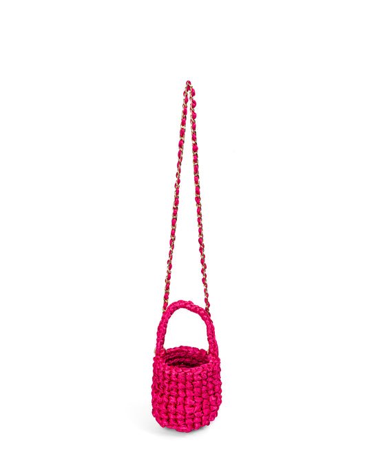 Crochet Pequeño Asa Corta Tejida y Cadena en Fucsia