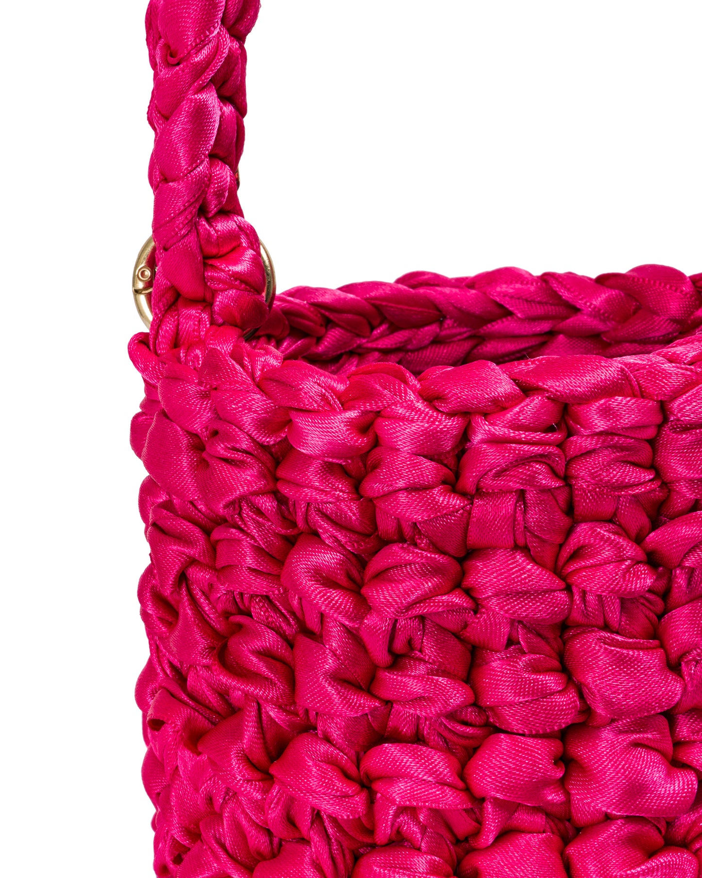 Crochet Pequeño Asa Corta Tejida y Cadena en Fucsia