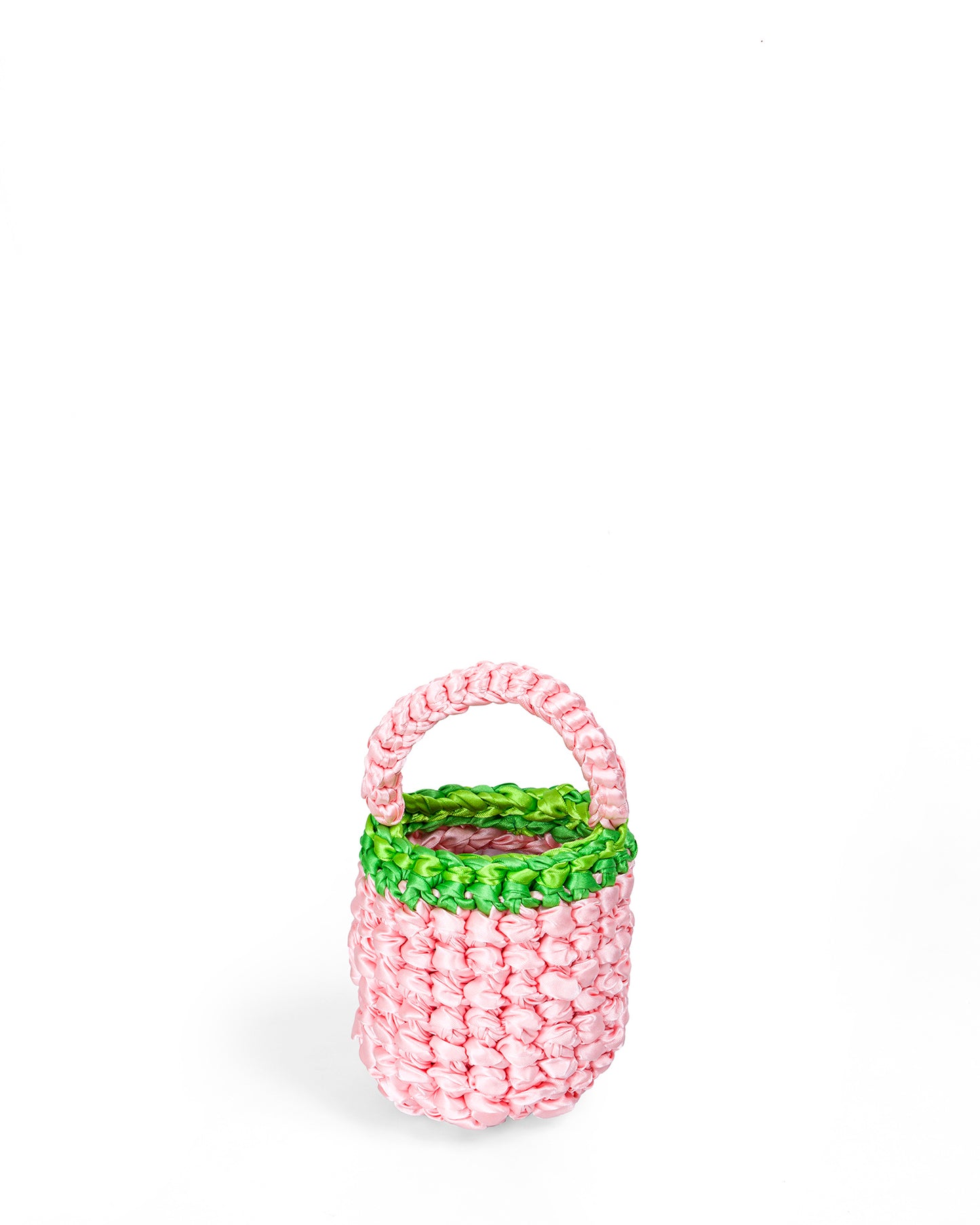 Crochet Pequeño Asa Corta y Larga Tejidas en Rosado y Verde