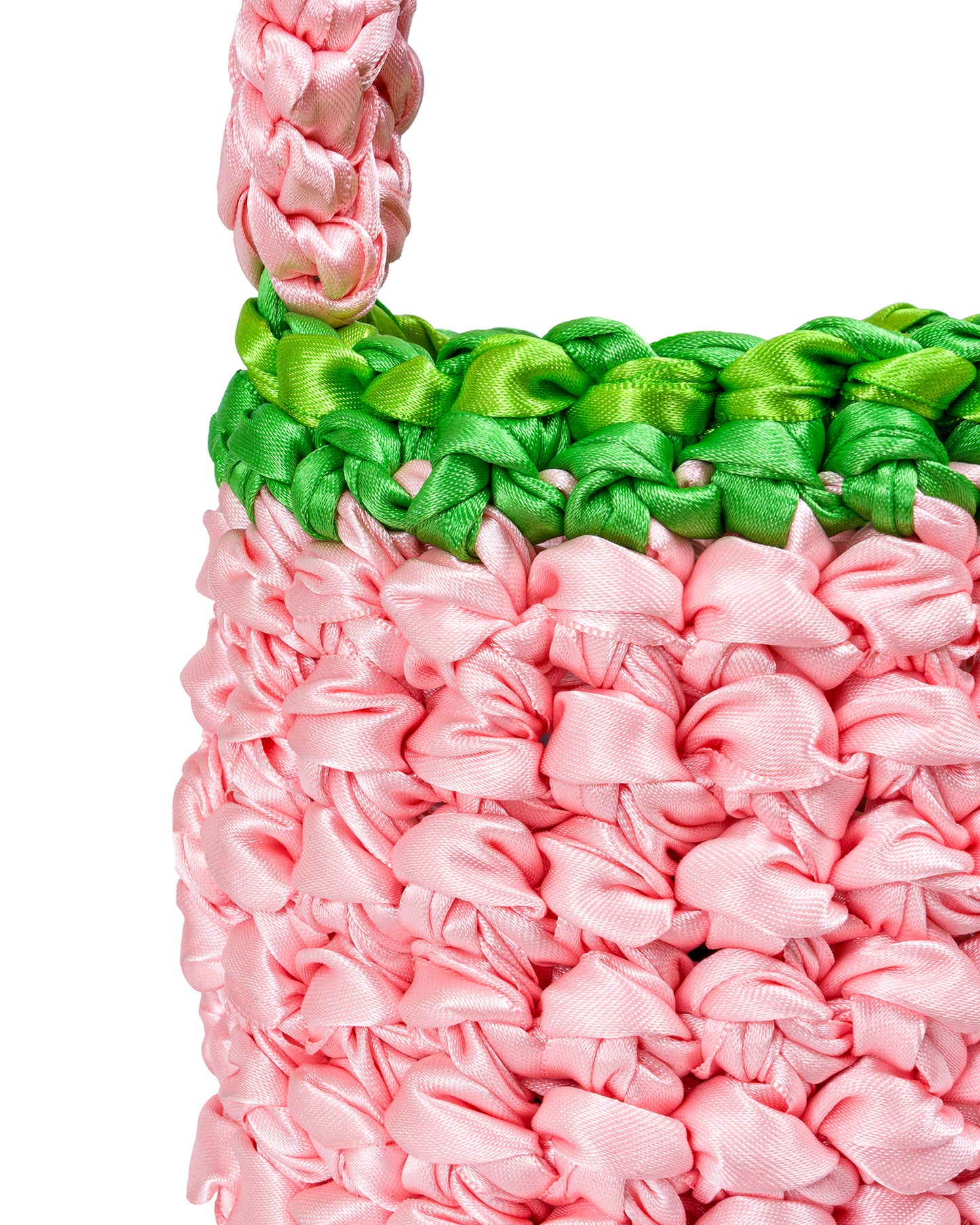 Crochet Pequeño Asa Corta y Larga Tejidas en Rosado y Verde