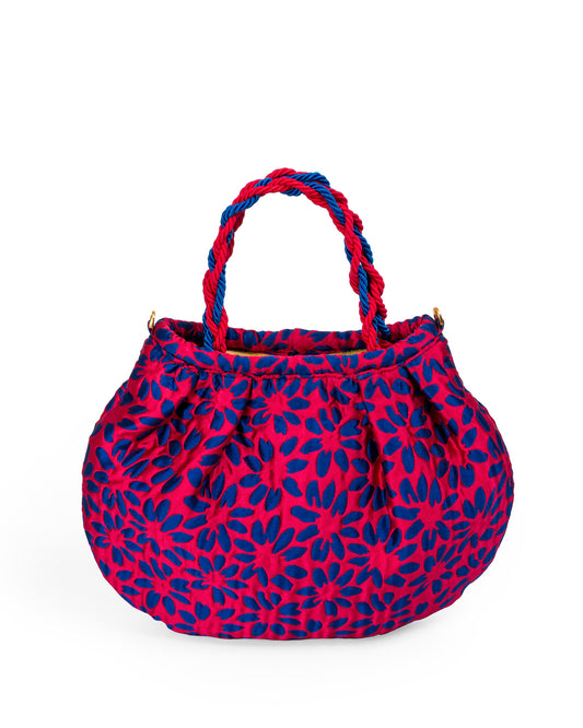 Brocade Bag In Red with Blue Flowers