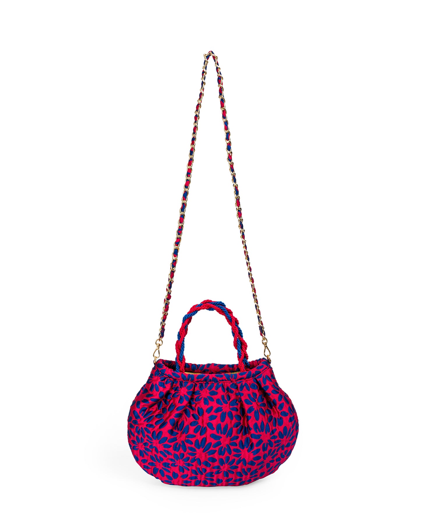 Brocade Bag In Red with Blue Flowers