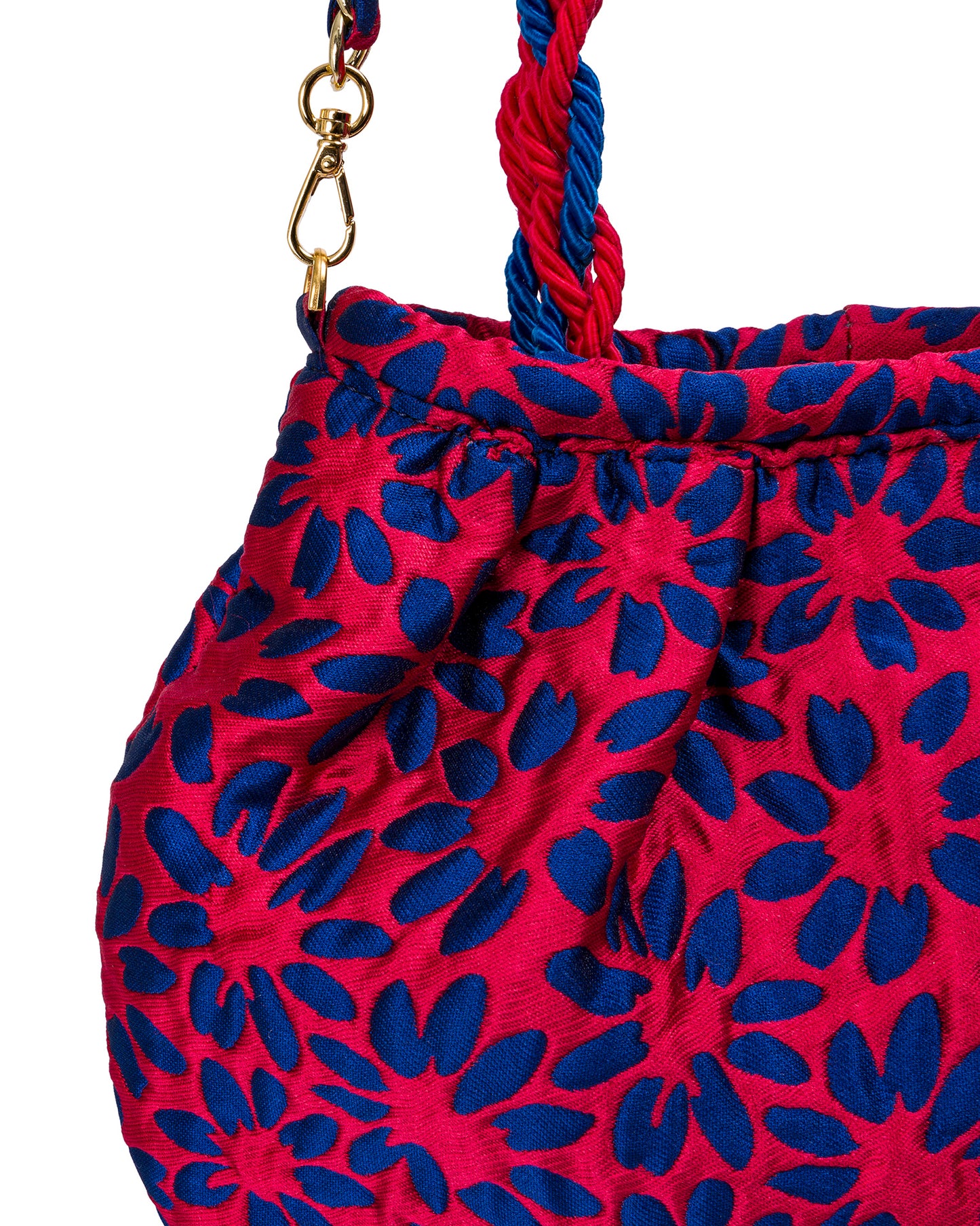 Brocade Bag In Red with Blue Flowers