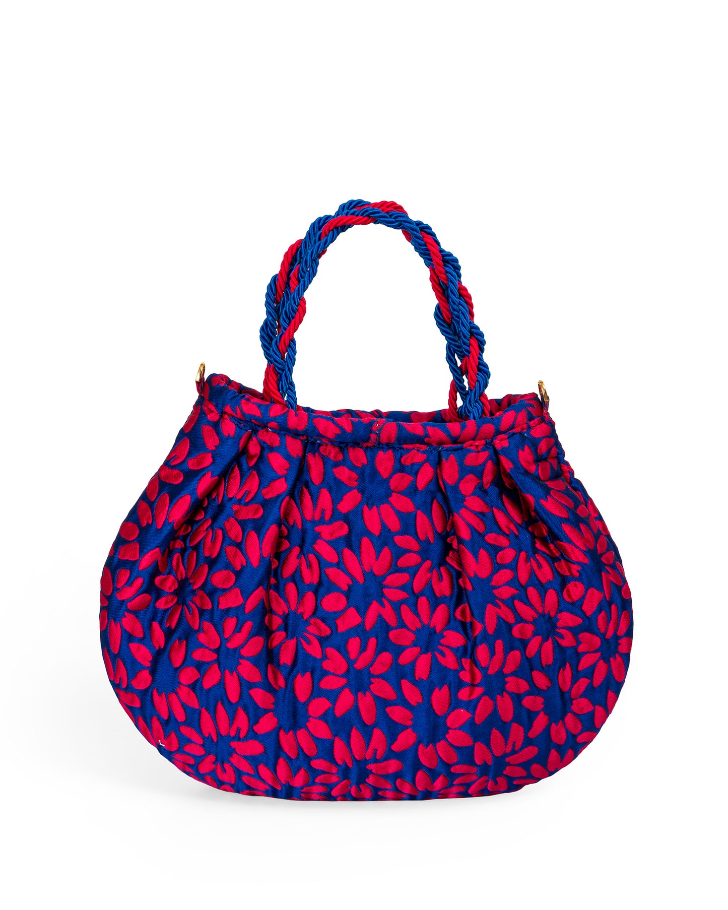 Brocade Bag in Blue with Red Flowers