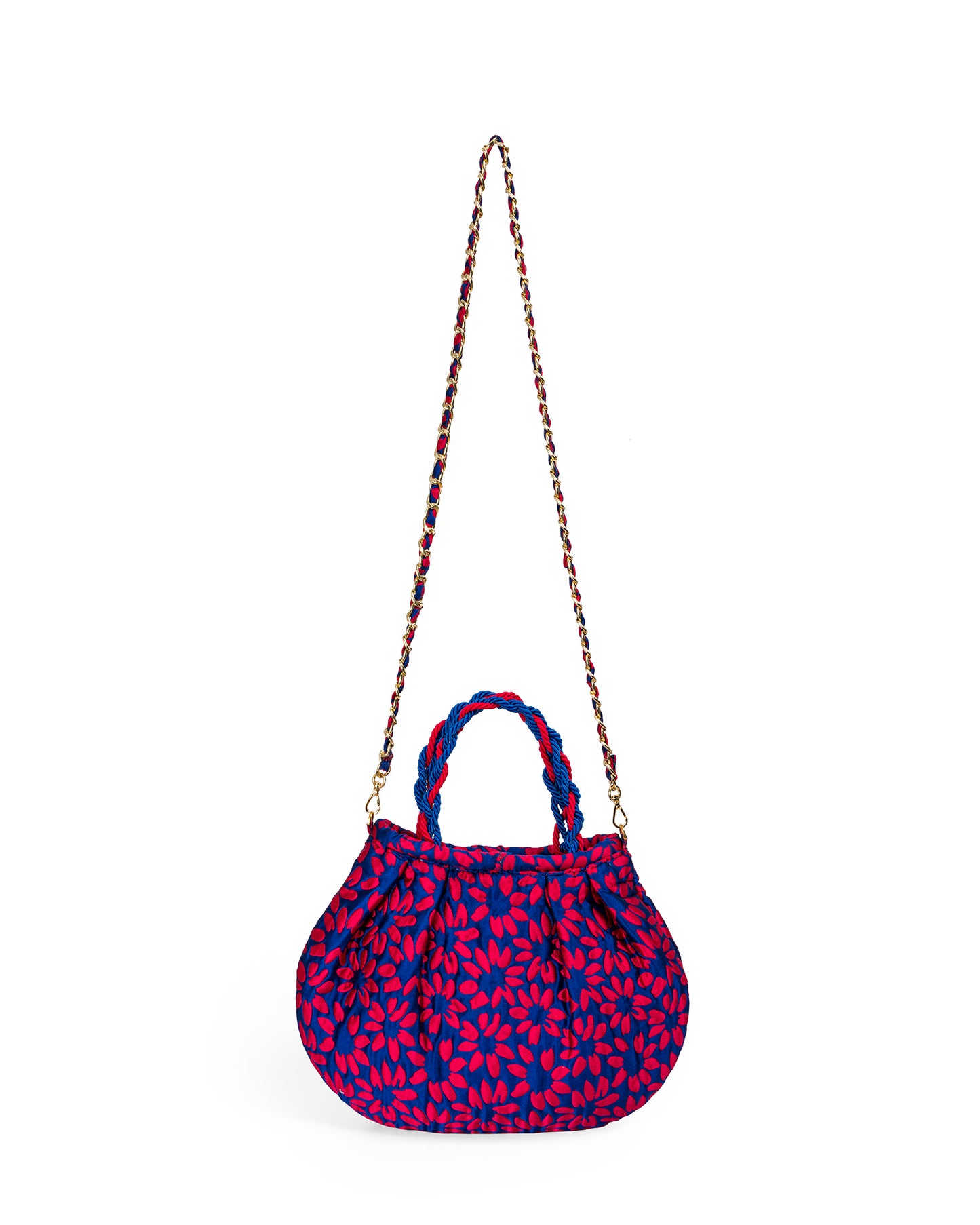 Brocade Bag in Blue with Red Flowers