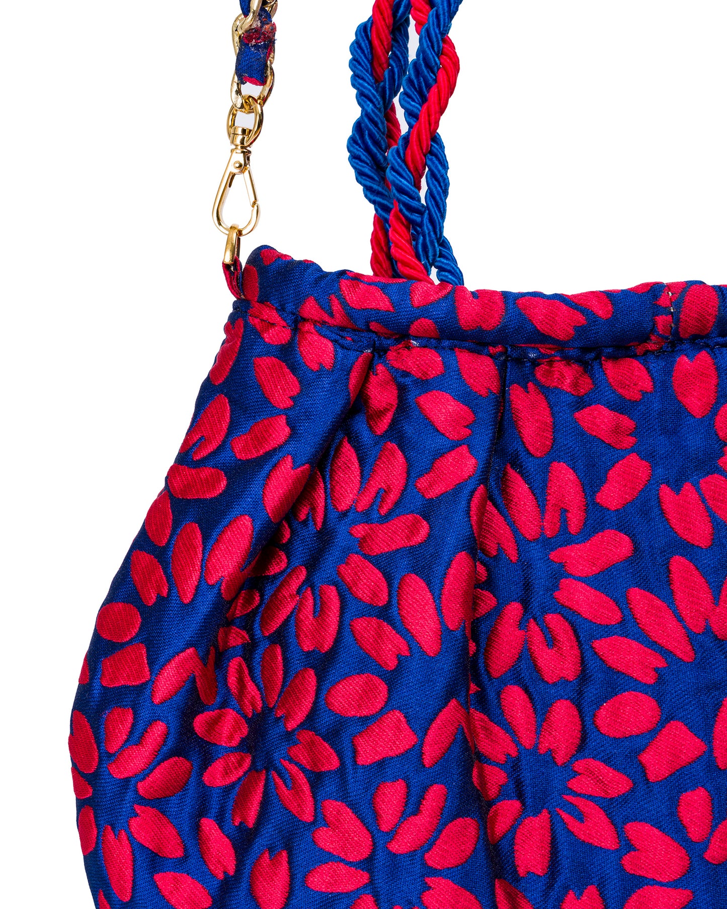 Brocade Bag in Blue with Red Flowers