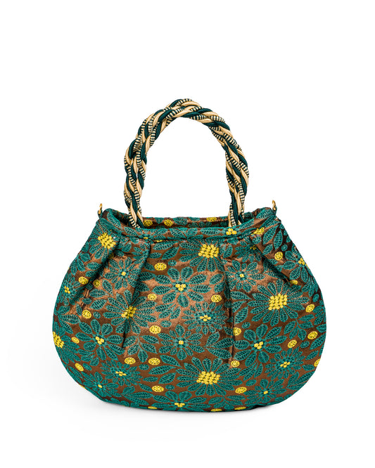 Brocade Bag with Green and Yellow Bright Flowers