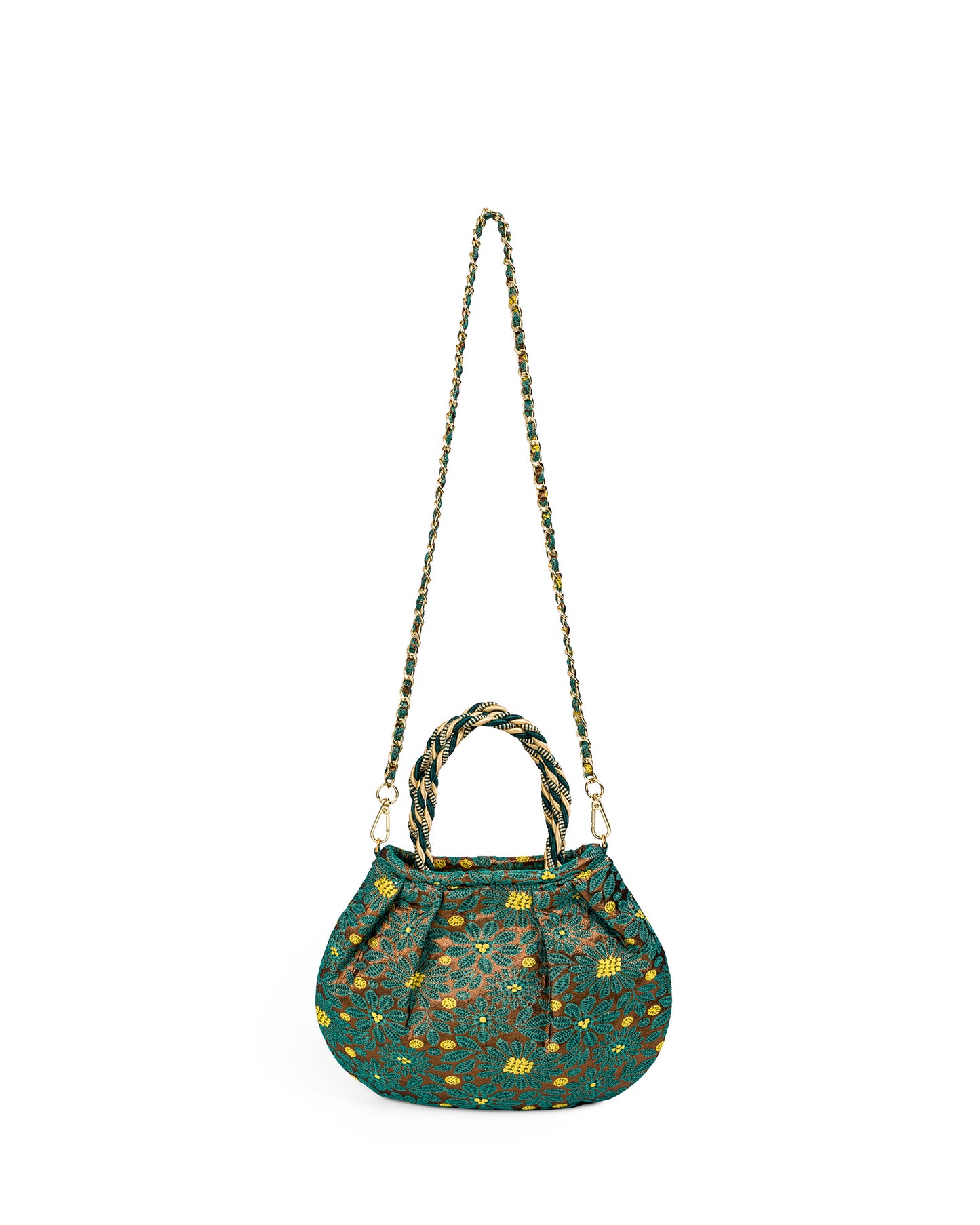 Brocade Bag with Green and Yellow Bright Flowers