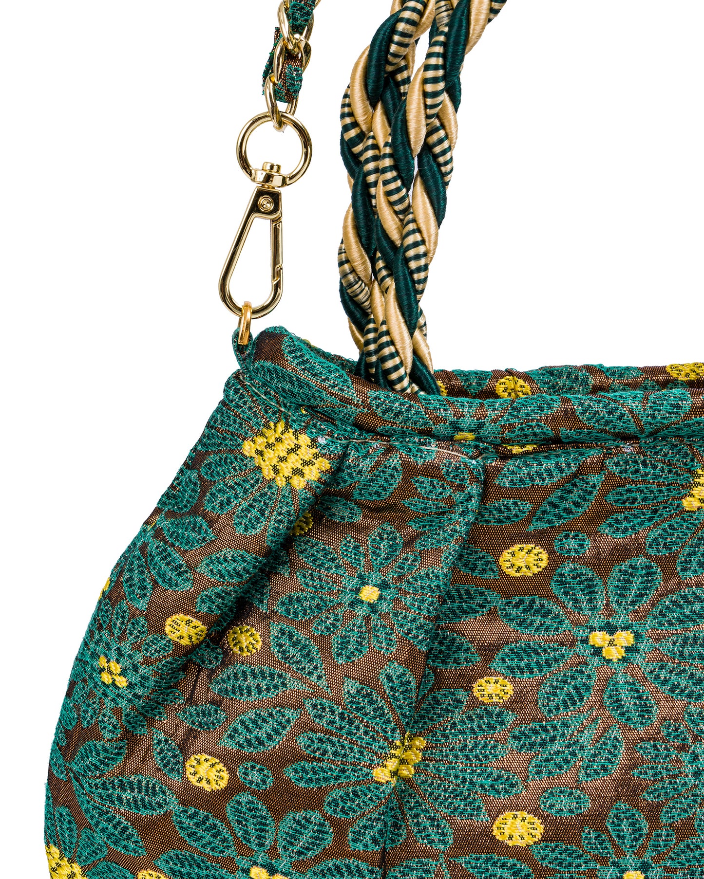 Brocade Bag with Green and Yellow Bright Flowers