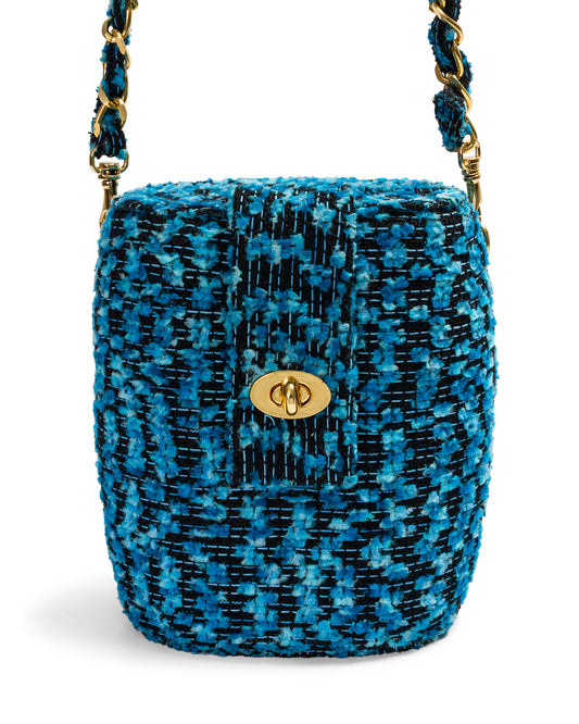 Bolso Baúl Tweed Azul Profundo