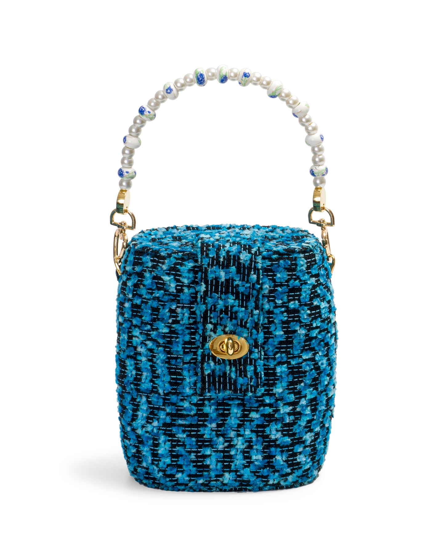 Bolso Baúl Tweed Azul Profundo