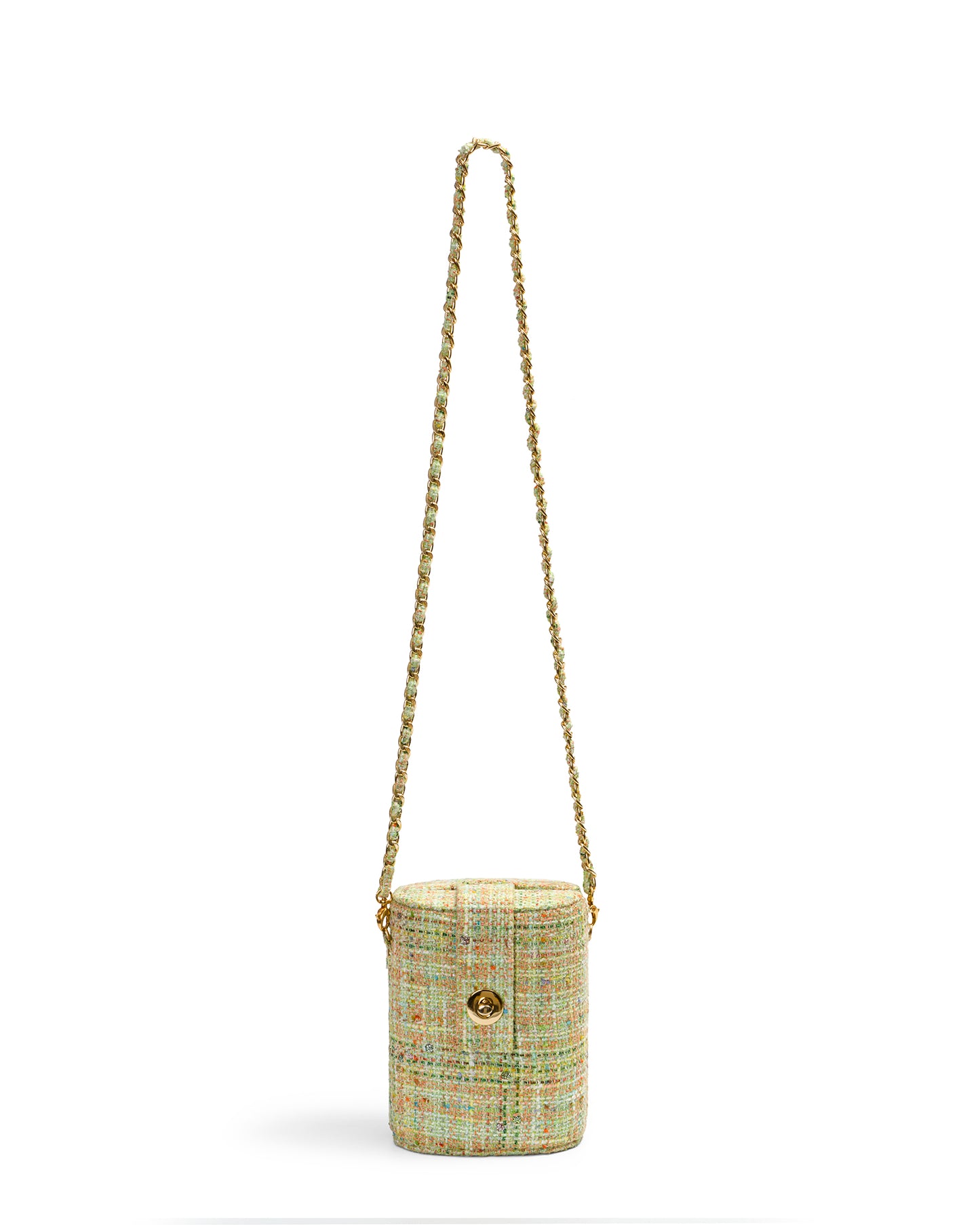 Bolso Baúl Tweed Verde Claro