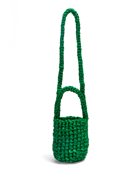 Two Straps Ribbon Crochet Bag in Clover Green