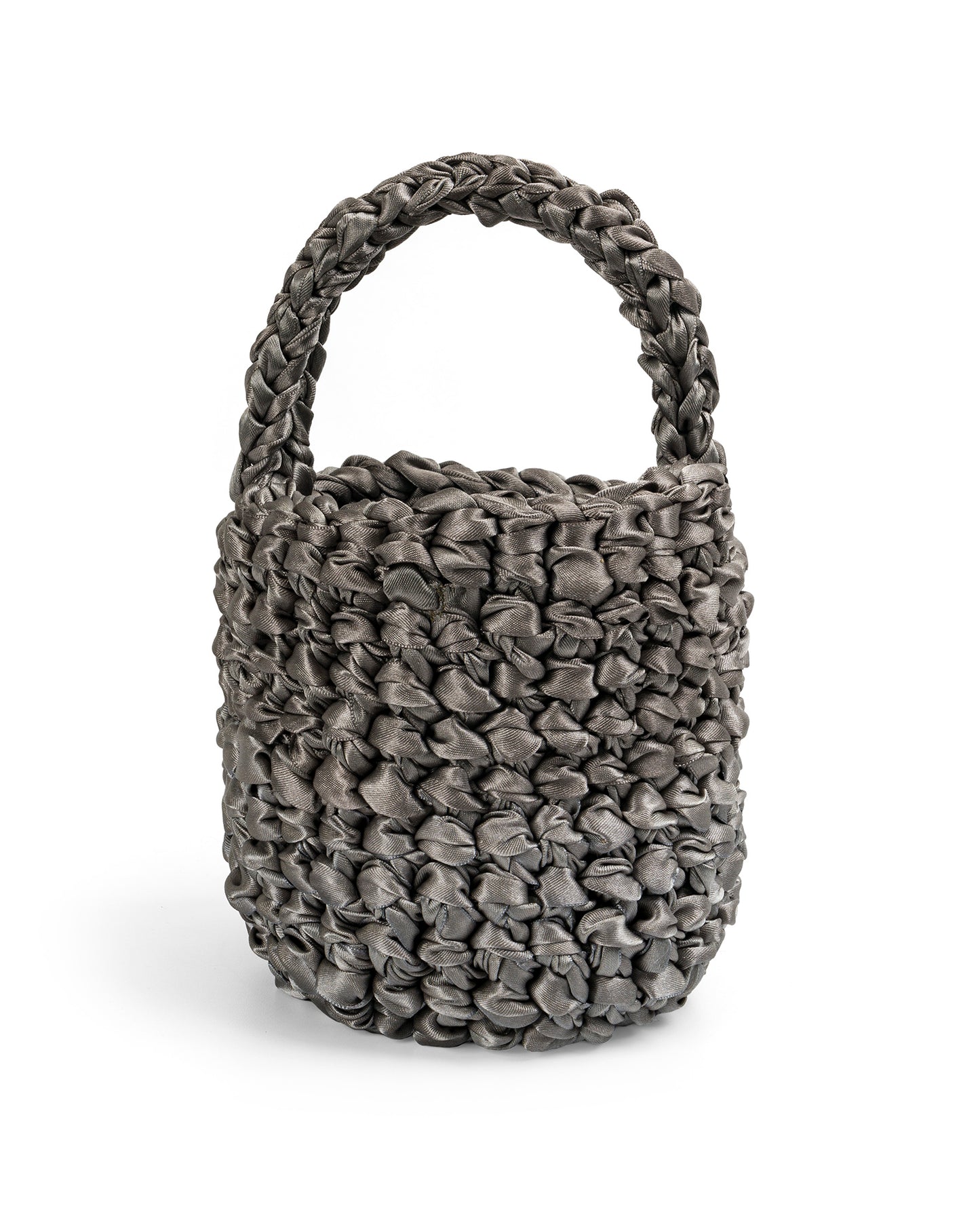 Two Straps Ribbon Crochet Bag in Grey