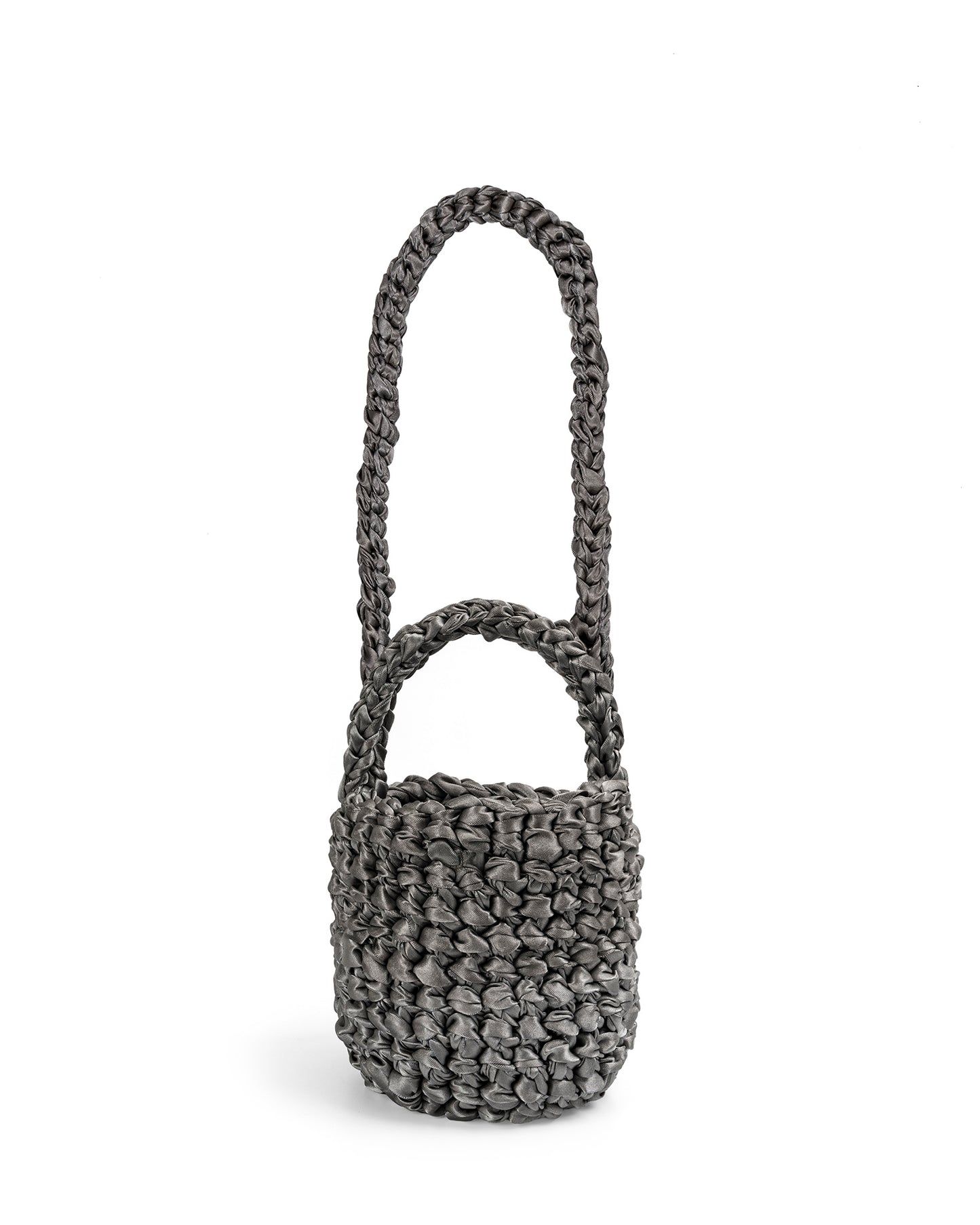 Two Straps Ribbon Crochet Bag in Grey