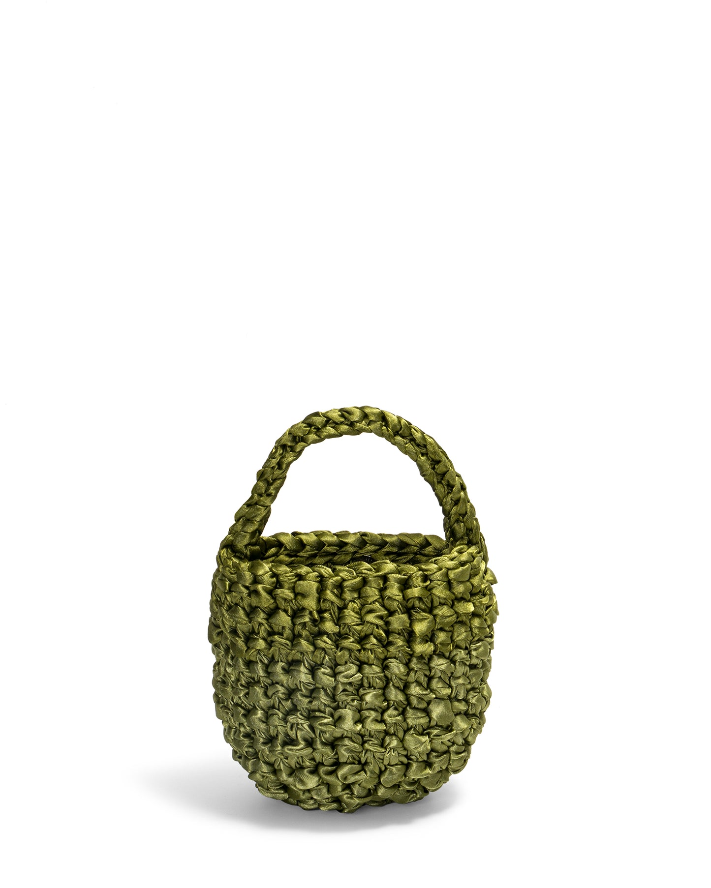 Two Straps Ribbon Crochet Bag in Olive Green