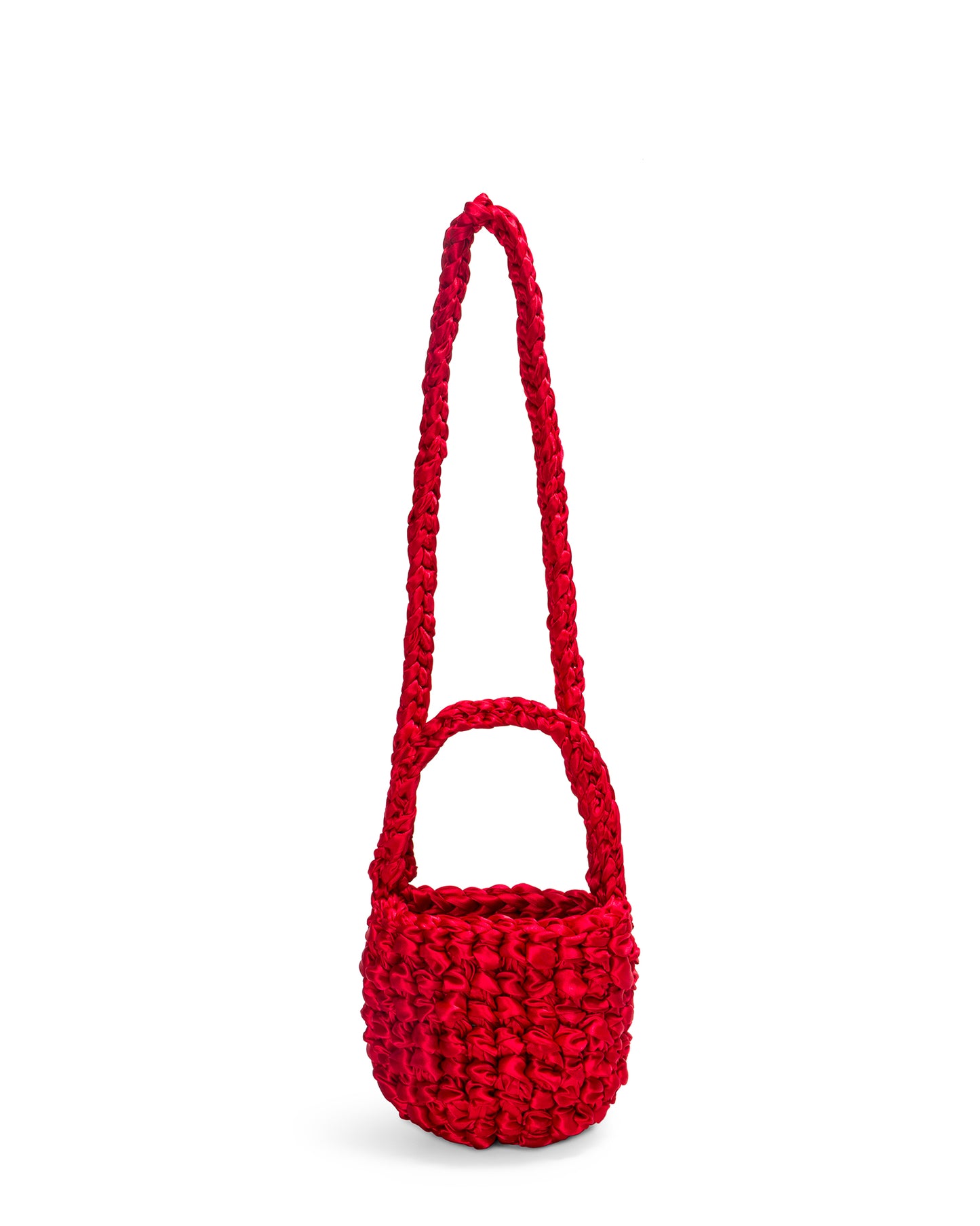 Two Straps Ribbon Crochet Bag in Red