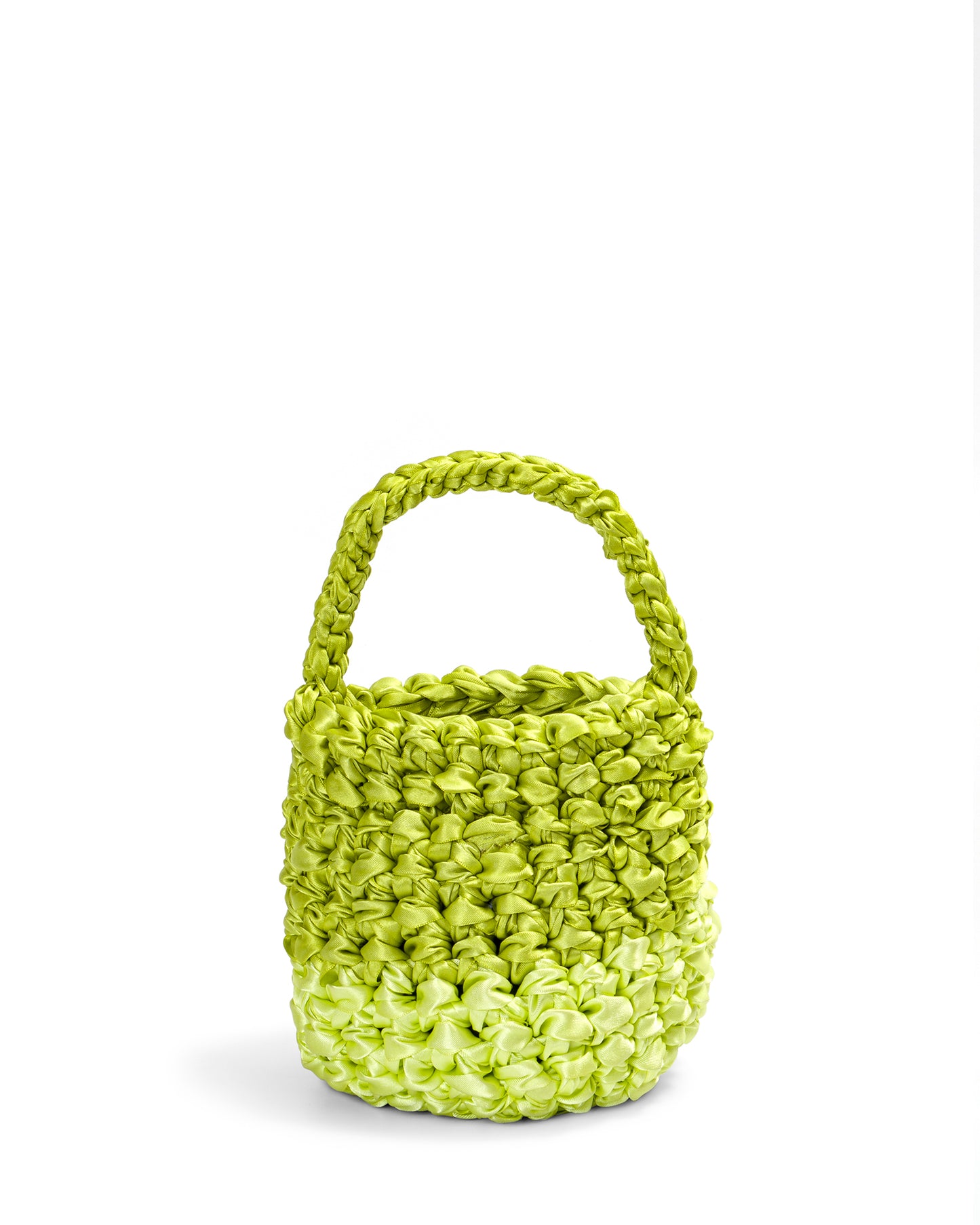 Two Straps Ribbon Crochet Bag In Two Tone Apple Green