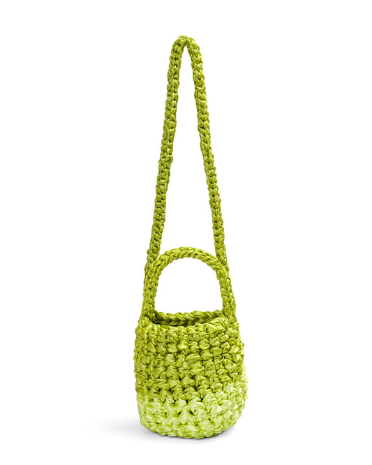 Two Straps Ribbon Crochet Bag In Two Tone Apple Green