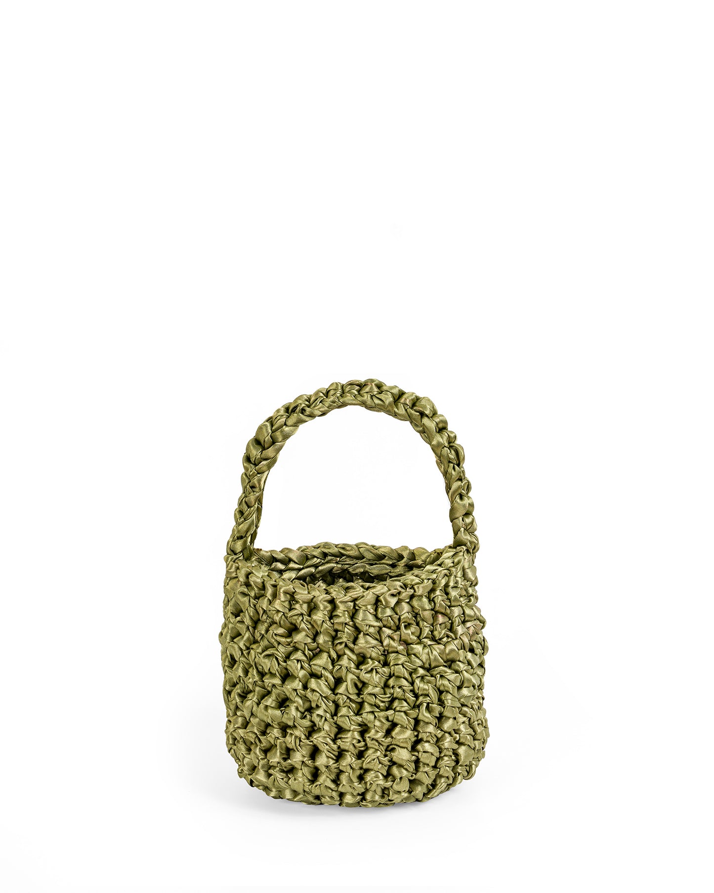 Short Woven Handle and Chain Bag in Olive Green